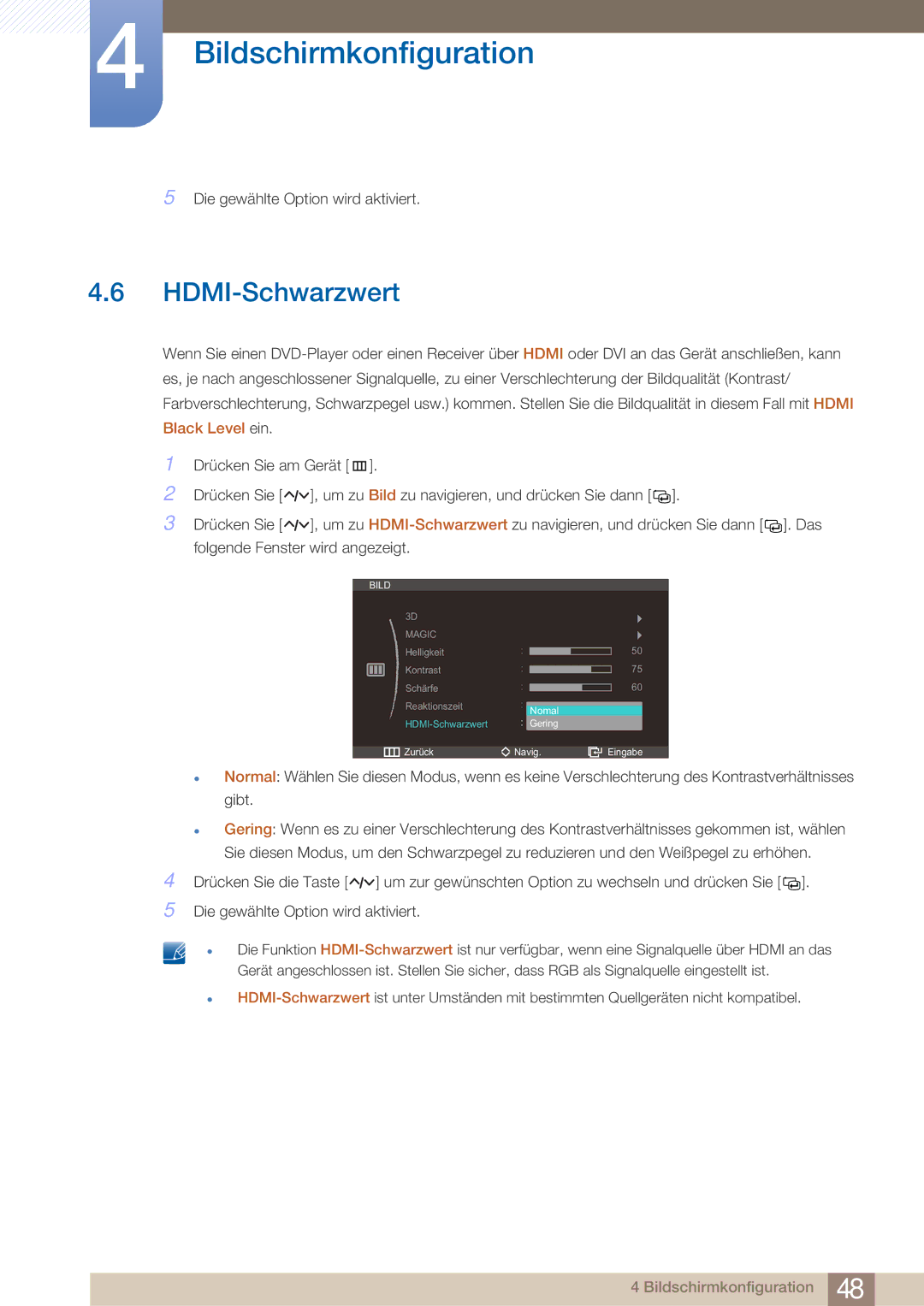 Samsung LS23A750DS/EN, LS27A750DS/EN manual HDMI-Schwarzwert 