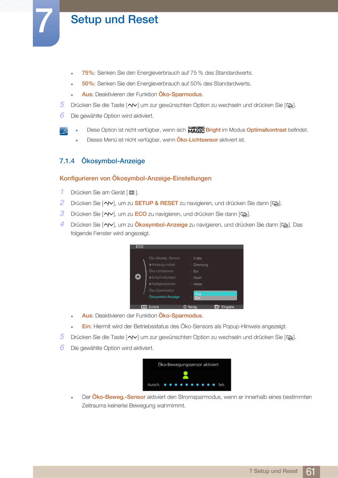 Samsung LS27A750DS/EN, LS23A750DS/EN manual 4 Ökosymbol-Anzeige, Konfigurieren von Ökosymbol-Anzeige-Einstellungen 