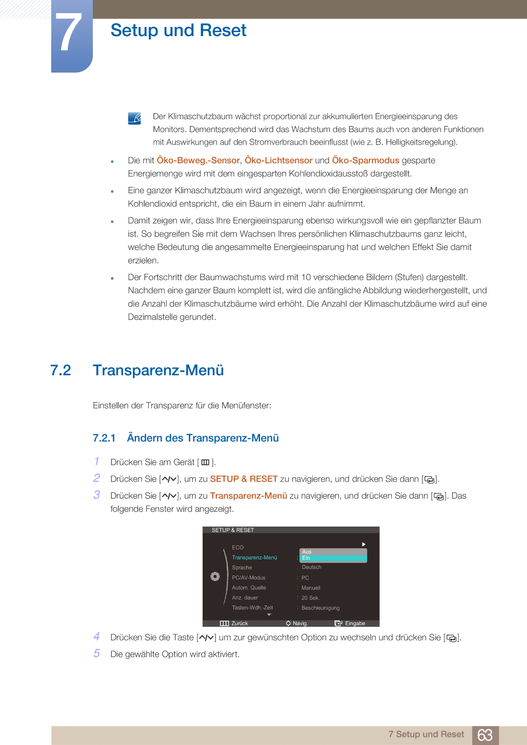 Samsung LS27A750DS/EN, LS23A750DS/EN manual 1 Ändern des Transparenz-Menü 