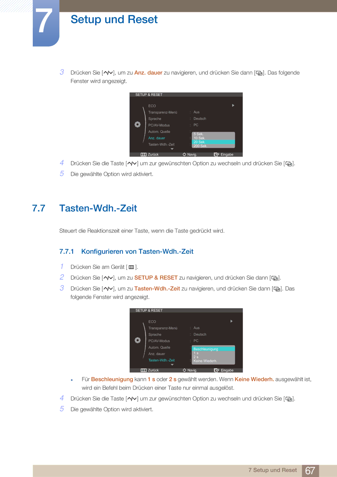 Samsung LS27A750DS/EN, LS23A750DS/EN manual Konfigurieren von Tasten-Wdh.-Zeit 