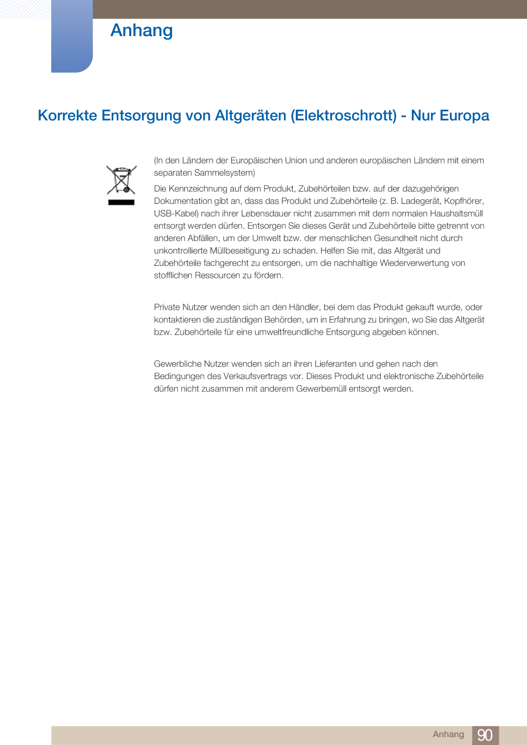 Samsung LS23A750DS/EN, LS27A750DS/EN manual Korrekte Entsorgung von Altgeräten Elektroschrott Nur Europa 