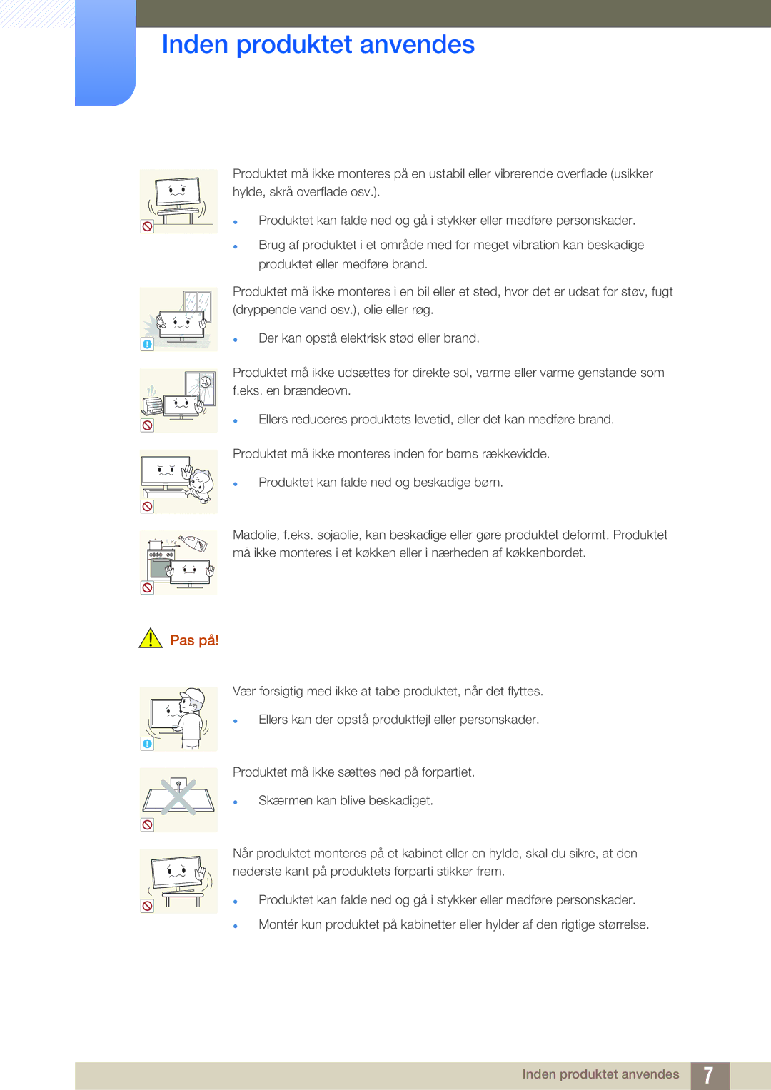 Samsung LS27A750DS/EN, LS23A750DS/EN manual Der kan opstå elektrisk stød eller brand 