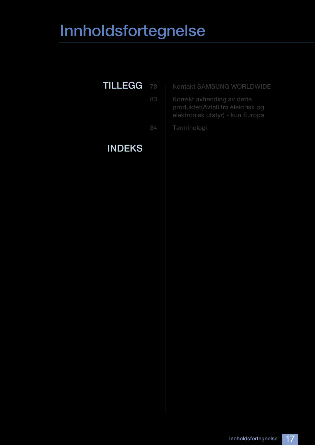 Samsung LS27A750DS/EN, LS23A750DS/EN manual Tillegg Indeks 