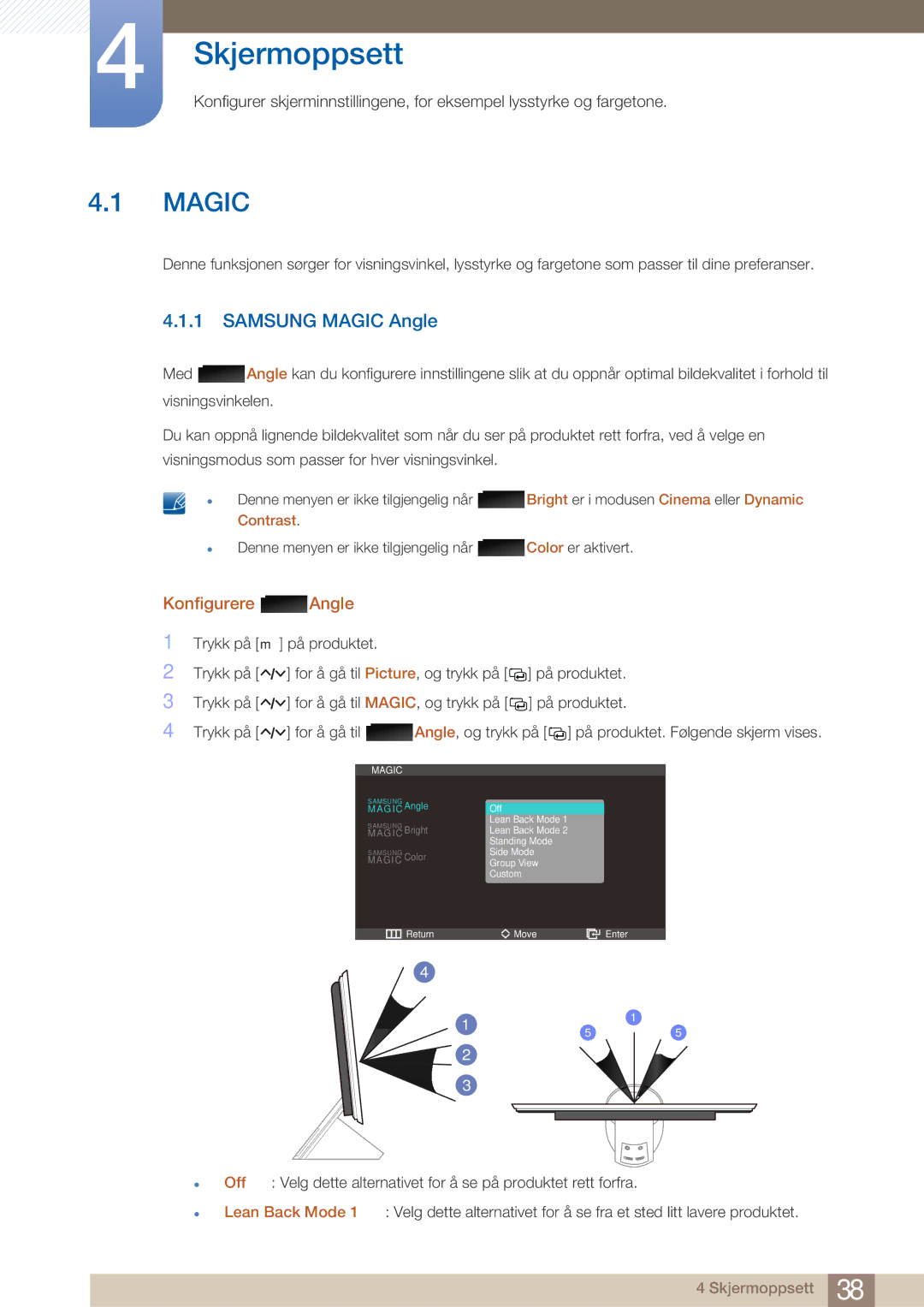 Samsung LS23A750DS/EN, LS27A750DS/EN manual Skjermoppsett, Samsung Magic Angle, Konfigurere Angle 