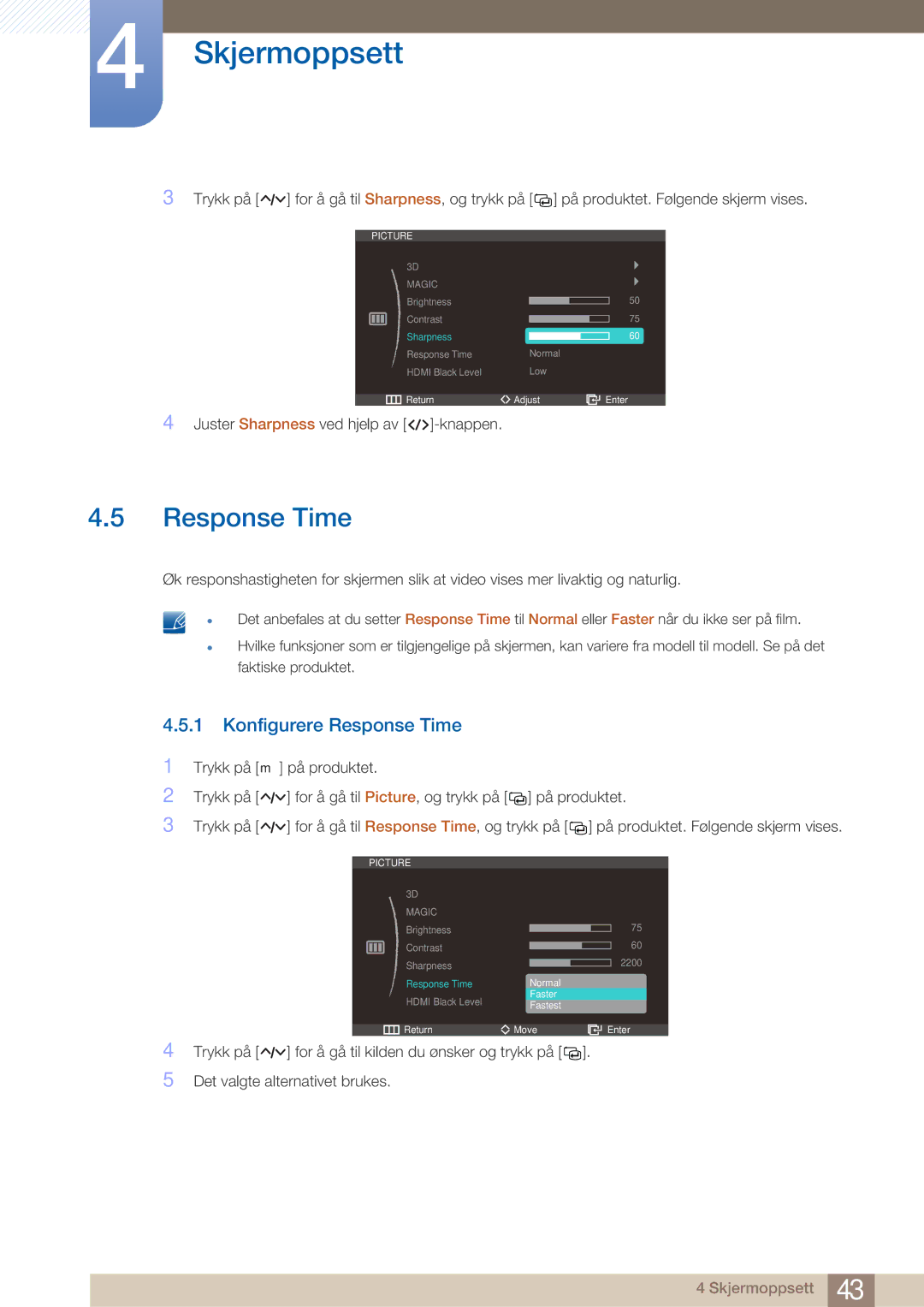 Samsung LS27A750DS/EN, LS23A750DS/EN manual Konfigurere Response Time 