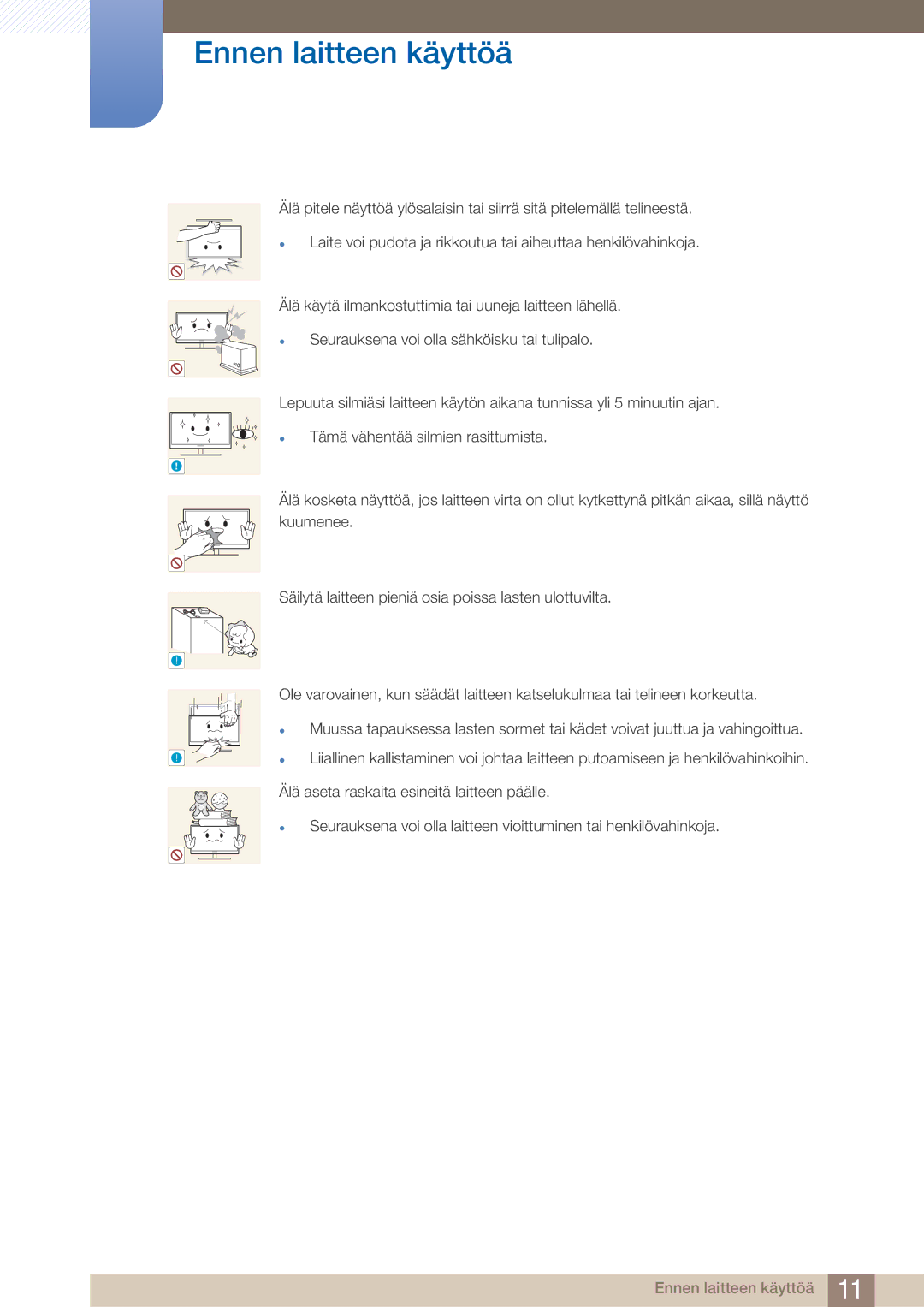 Samsung LS27A750DS/EN, LS23A750DS/EN manual Älä aseta raskaita esineitä laitteen päälle 