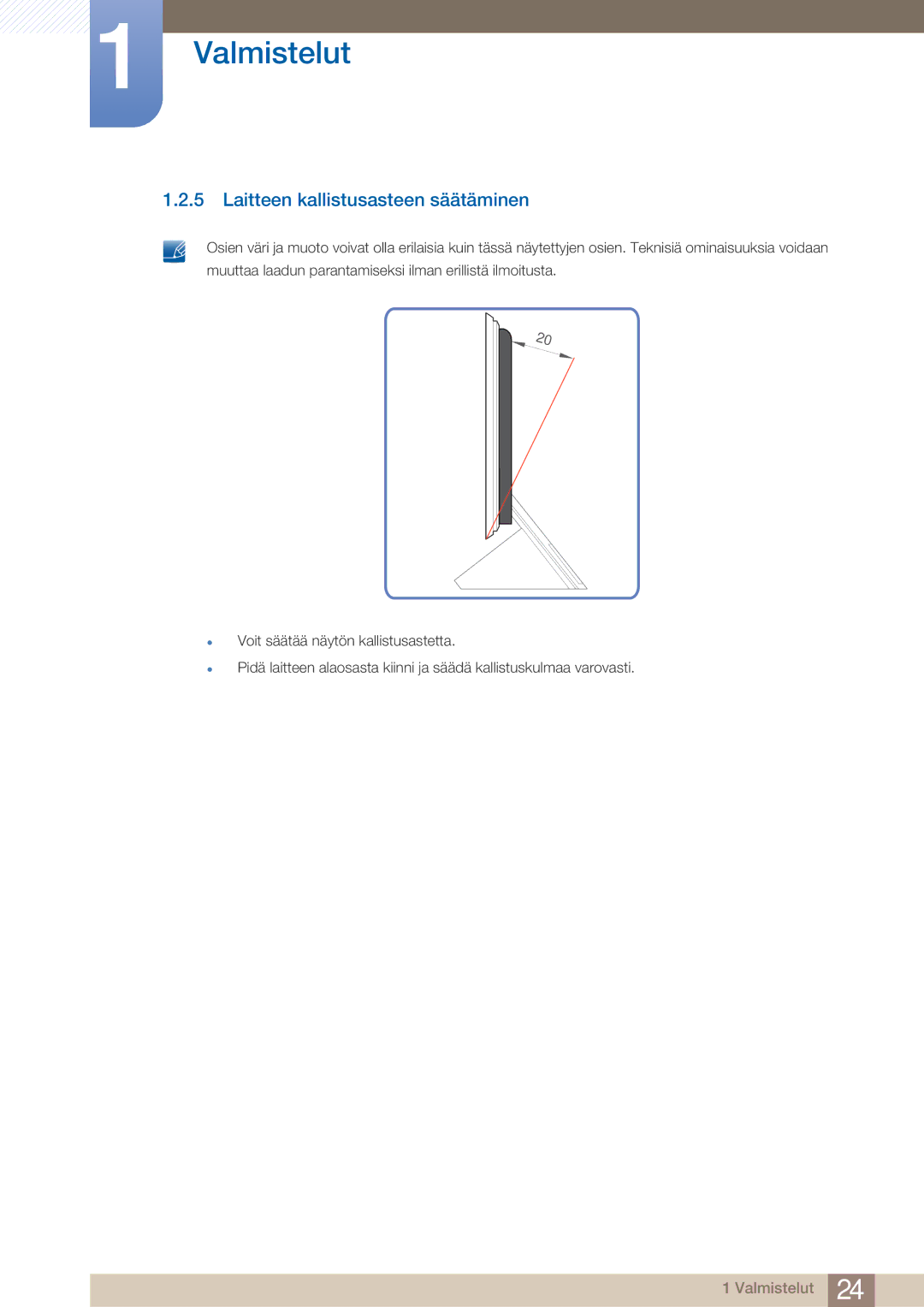 Samsung LS23A750DS/EN, LS27A750DS/EN manual Laitteen kallistusasteen säätäminen 