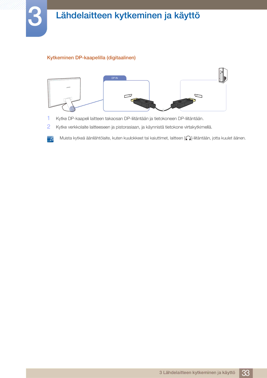 Samsung LS27A750DS/EN, LS23A750DS/EN manual Kytkeminen DP-kaapelilla digitaalinen 