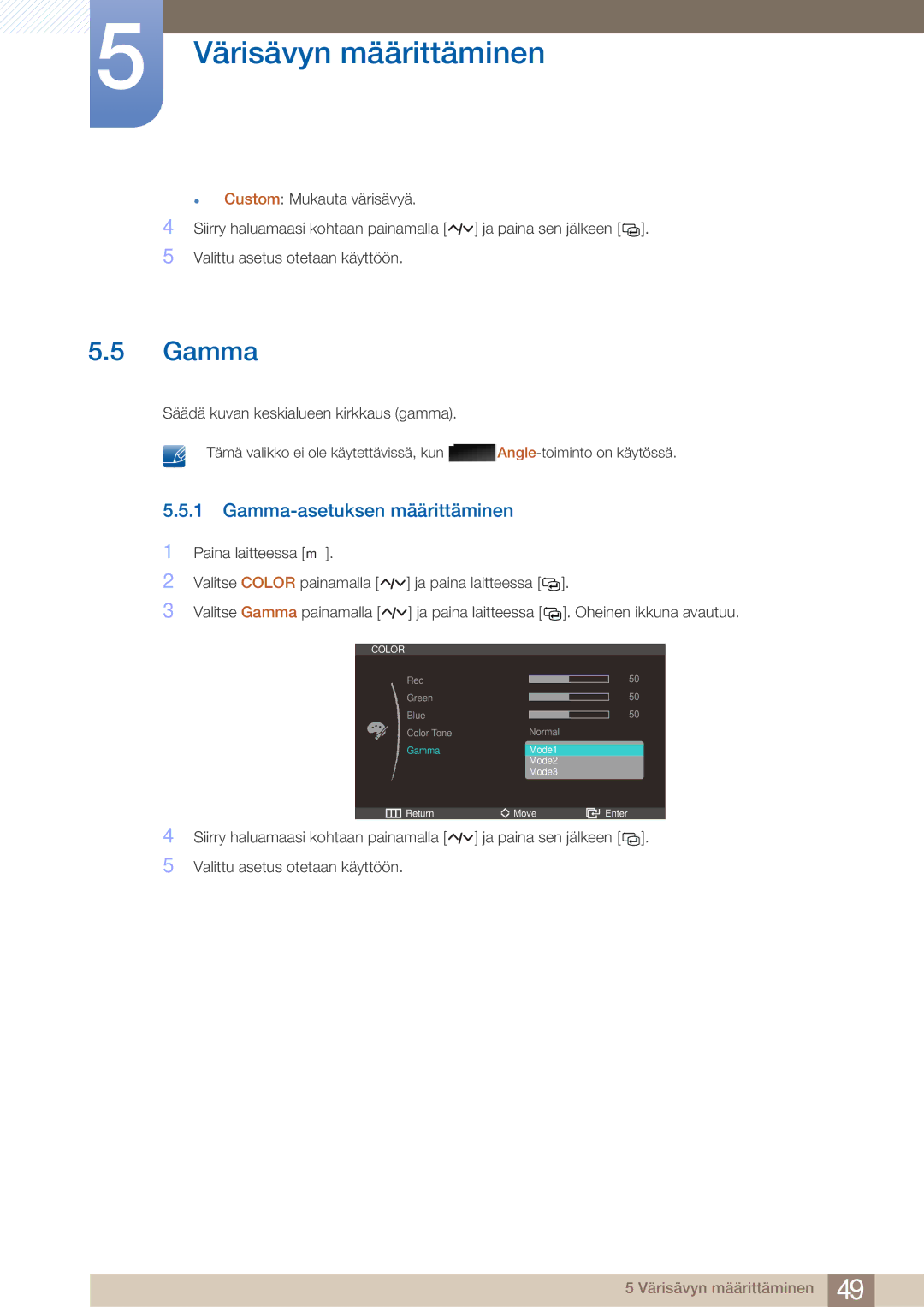 Samsung LS27A750DS/EN, LS23A750DS/EN manual Gamma-asetuksen määrittäminen 