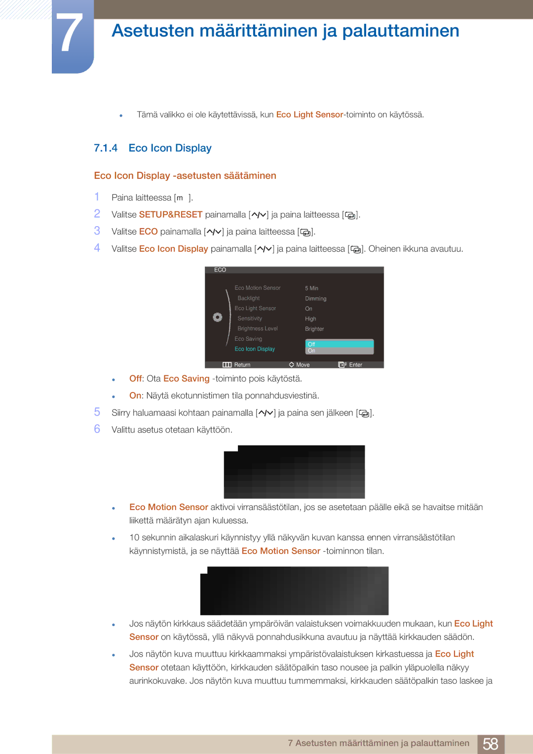 Samsung LS23A750DS/EN, LS27A750DS/EN manual Eco Icon Display -asetusten säätäminen 