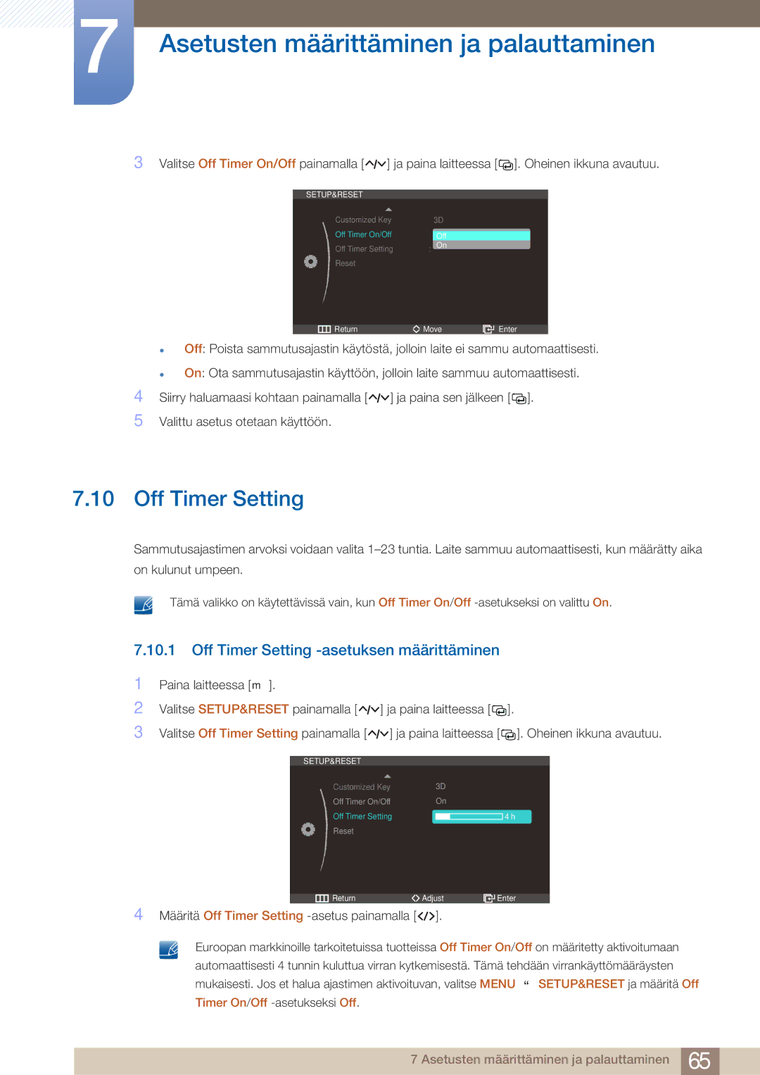 Samsung LS27A750DS/EN, LS23A750DS/EN manual Off Timer Setting -asetuksen määrittäminen 