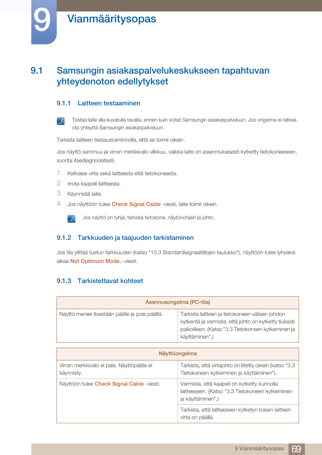 Samsung LS27A750DS/EN, LS23A750DS/EN manual Vianmääritysopas, Laitteen testaaminen, Tarkkuuden ja taajuuden tarkistaminen 