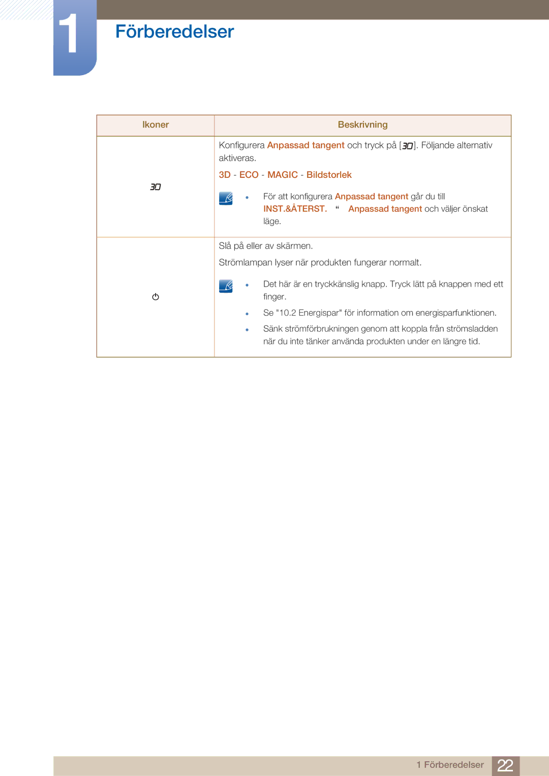 Samsung LS23A750DS/EN, LS27A750DS/EN manual 3D ECO Magic Bildstorlek 