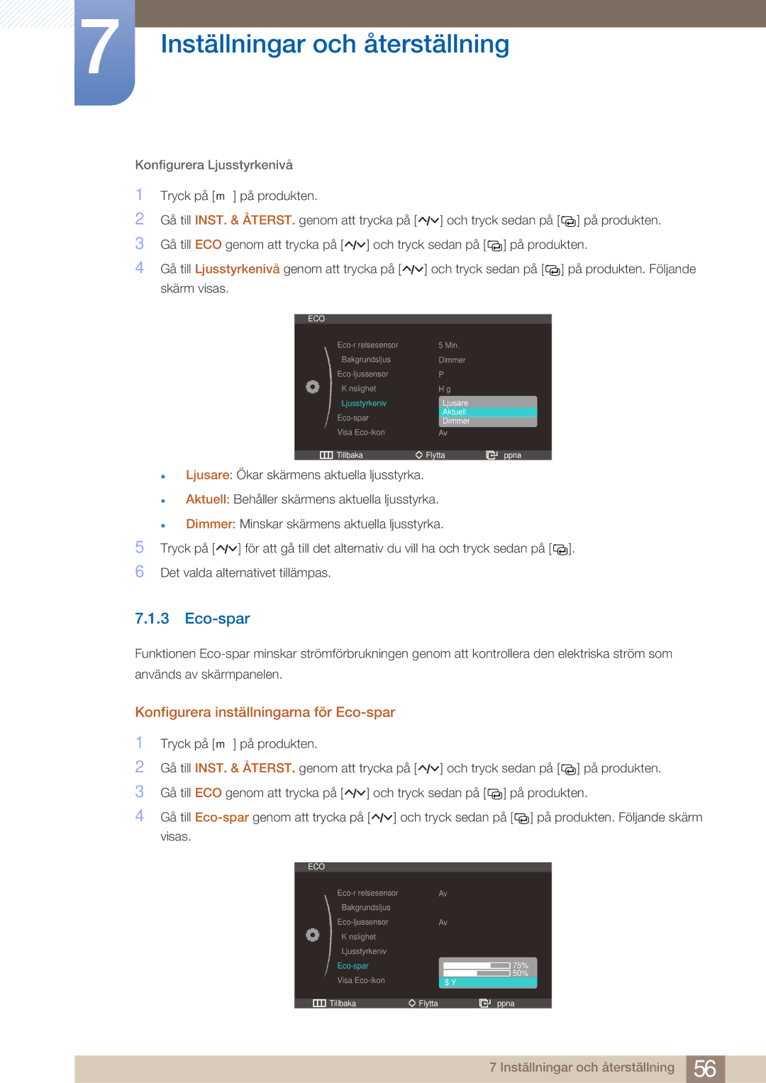 Samsung LS23A750DS/EN, LS27A750DS/EN manual Konfigurera inställningarna för Eco-spar 