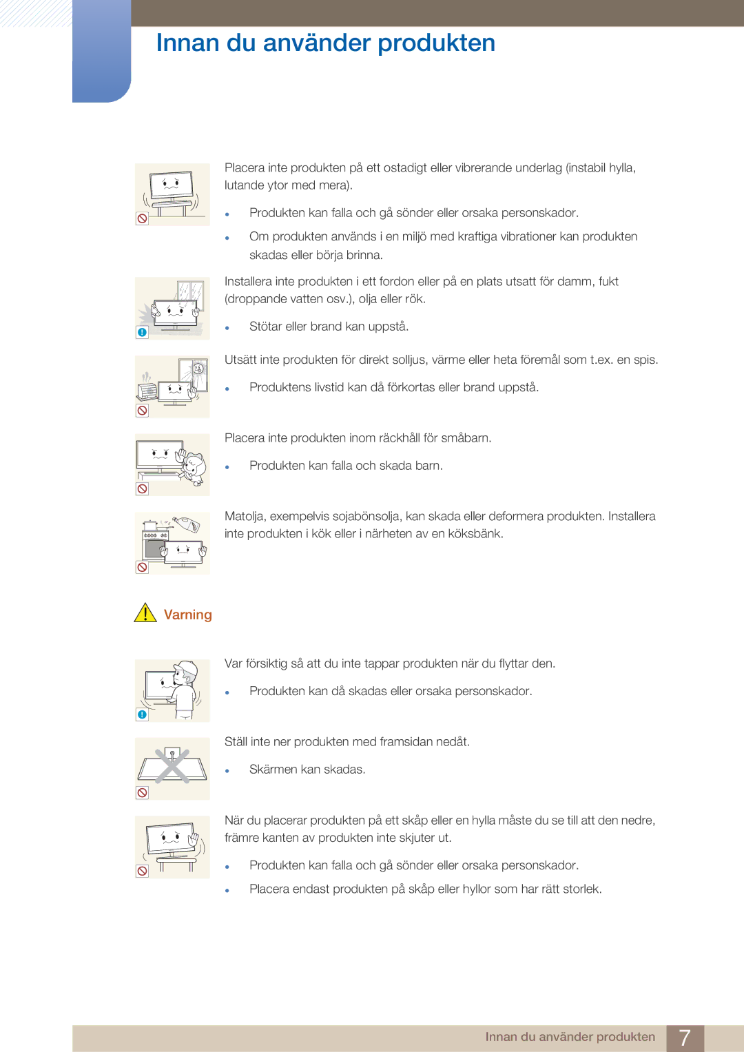 Samsung LS27A750DS/EN, LS23A750DS/EN manual Stötar eller brand kan uppstå 