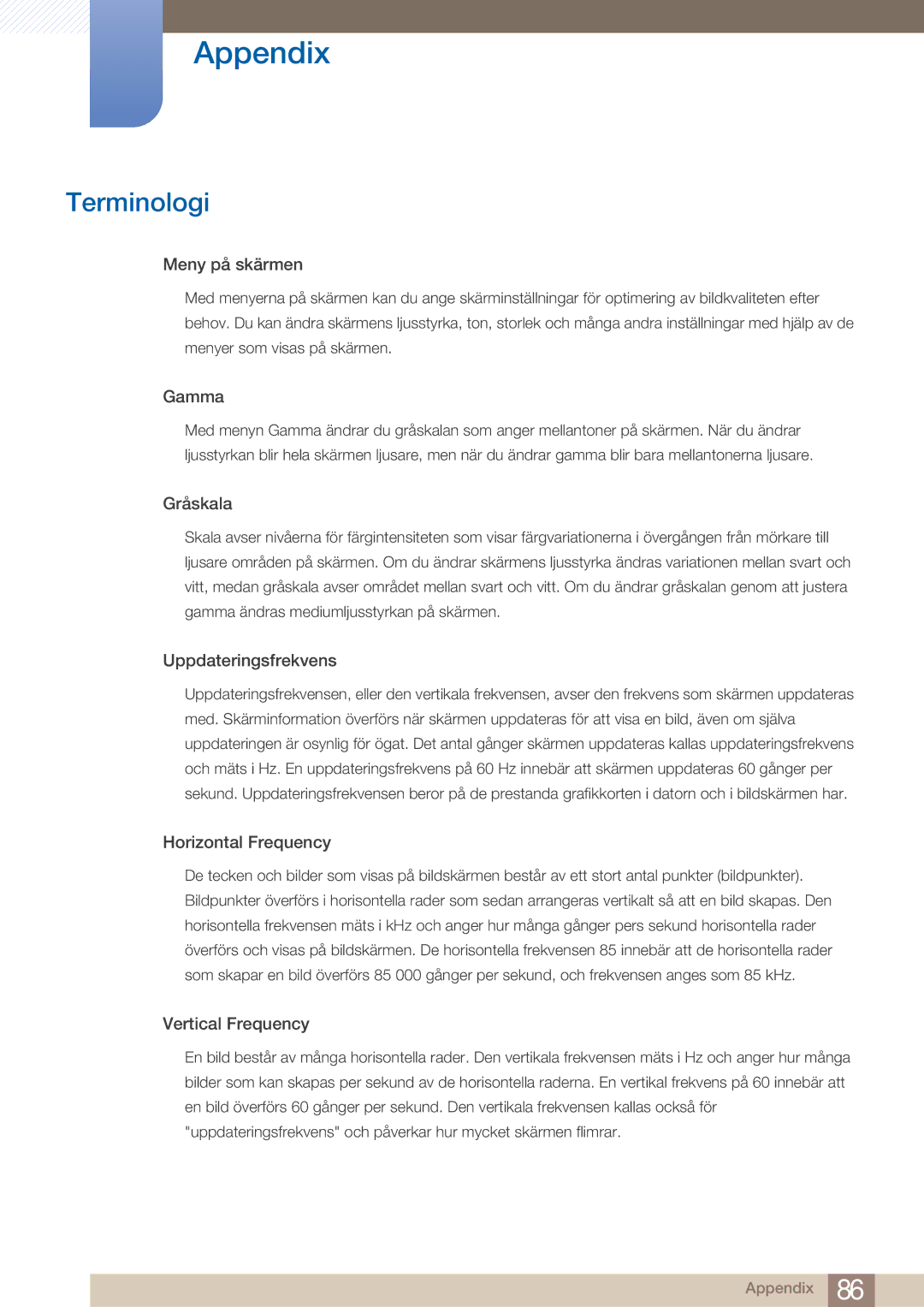 Samsung LS23A750DS/EN, LS27A750DS/EN manual Terminologi, Meny på skärmen 