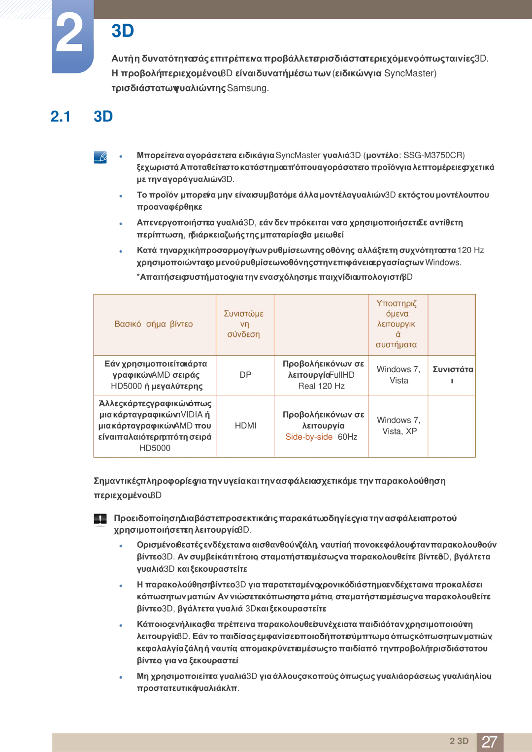 Samsung LS27A750DS/EN, LS23A750DS/EN manual Υποστηριζ, Side-by-side 60Hz 