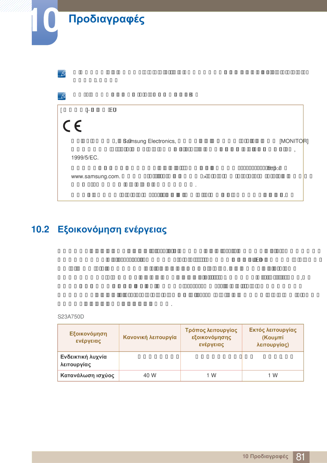 Samsung LS27A750DS/EN, LS23A750DS/EN manual 10.2 Εξοικονόμηση ενέργειας 