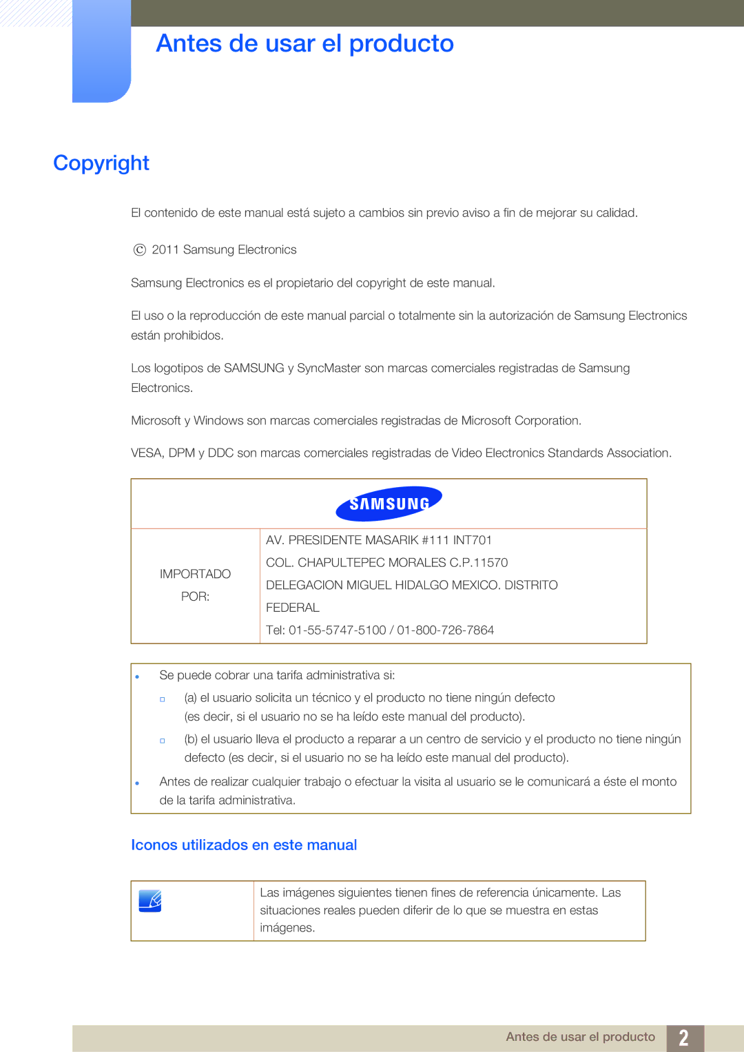 Samsung LS27A750DS/ZA, LS23A750DS/EN, LS27A750DSL/EN Antes de usar el producto, Copyright, Iconos utilizados en este manual 