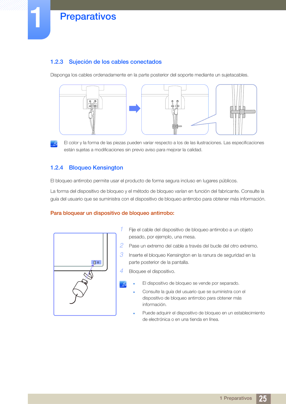 Samsung LS27A750DSL/EN, LS23A750DS/EN, LS27A750DS/ZA manual Sujeción de los cables conectados, Bloqueo Kensington 