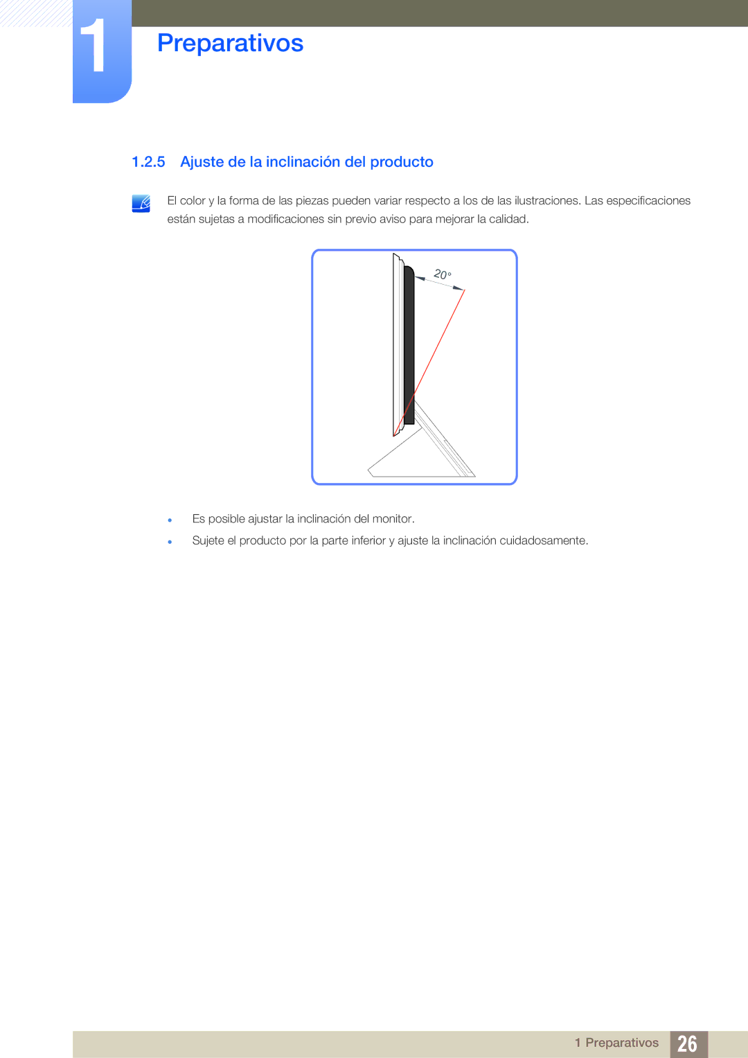 Samsung LS27A750DS/ZA, LS23A750DS/EN, LS27A750DSL/EN manual Ajuste de la inclinación del producto 