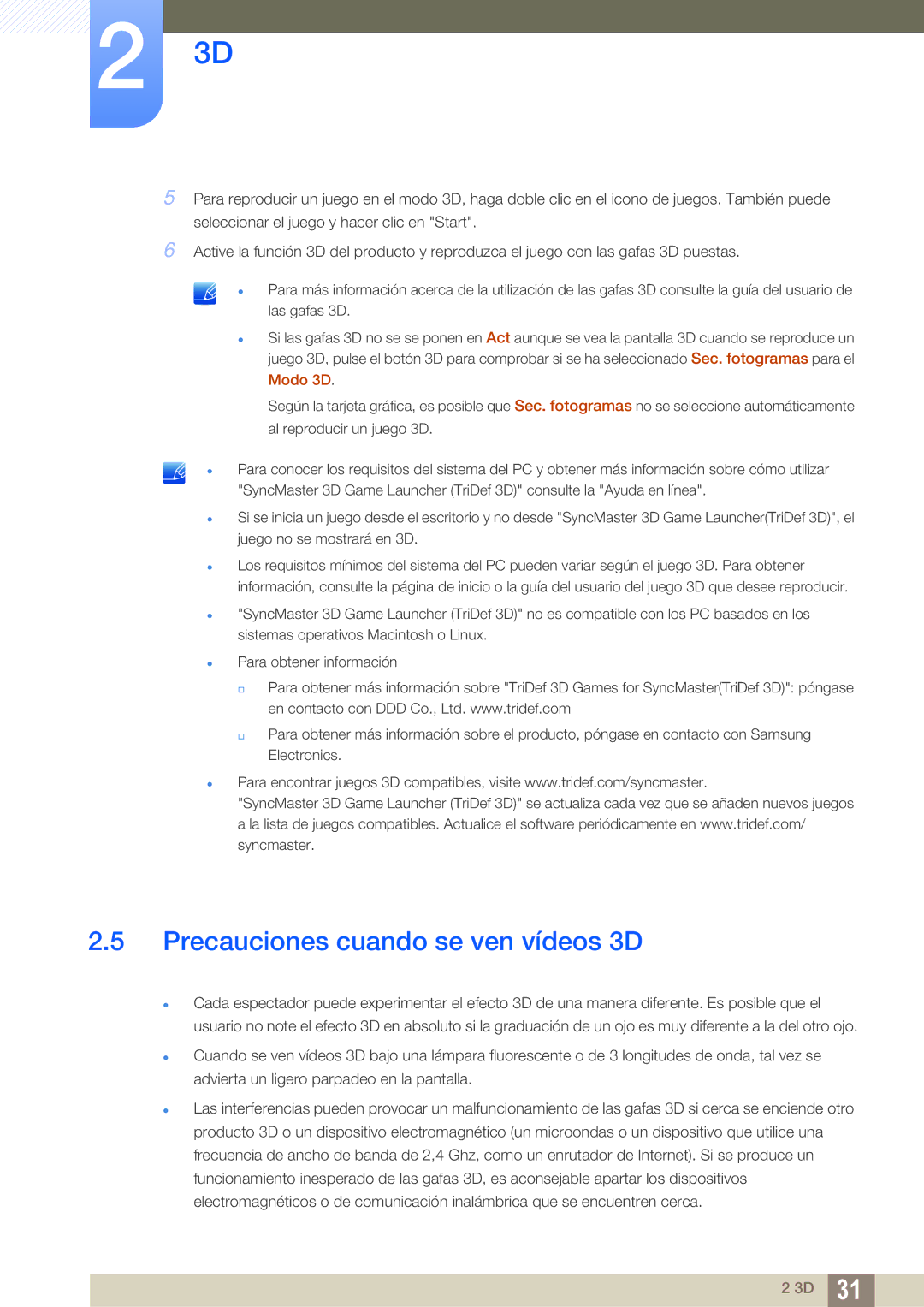 Samsung LS27A750DSL/EN, LS23A750DS/EN, LS27A750DS/ZA manual Precauciones cuando se ven vídeos 3D 