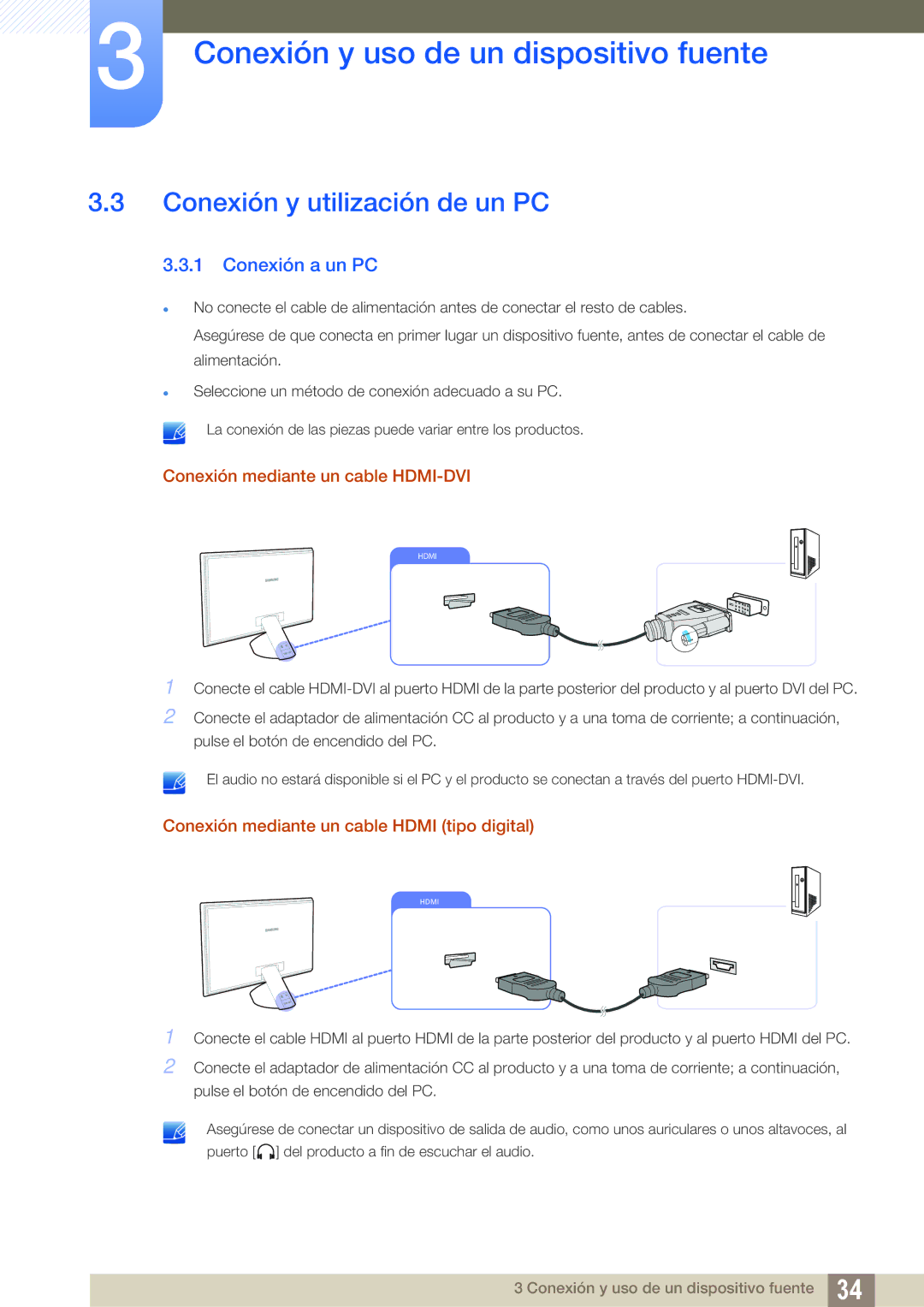 Samsung LS27A750DSL/EN manual Conexión y utilización de un PC, Conexión a un PC, Conexión mediante un cable HDMI-DVI 