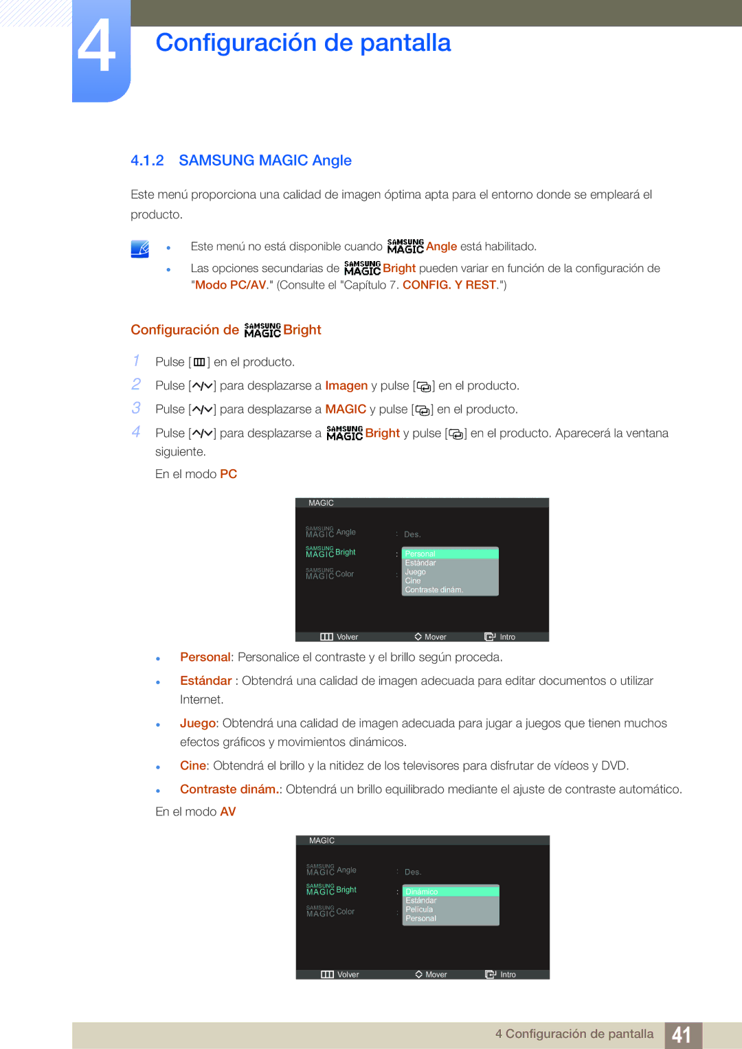 Samsung LS27A750DS/ZA, LS23A750DS/EN, LS27A750DSL/EN manual Configuración de Bright, Magic 