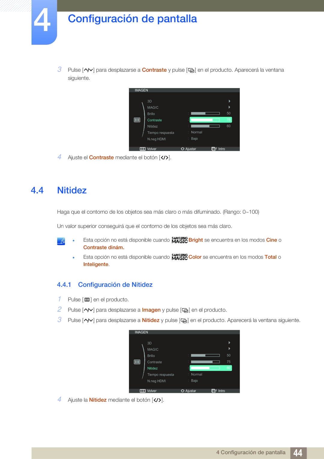 Samsung LS27A750DS/ZA, LS23A750DS/EN, LS27A750DSL/EN manual Configuración de Nitidez 