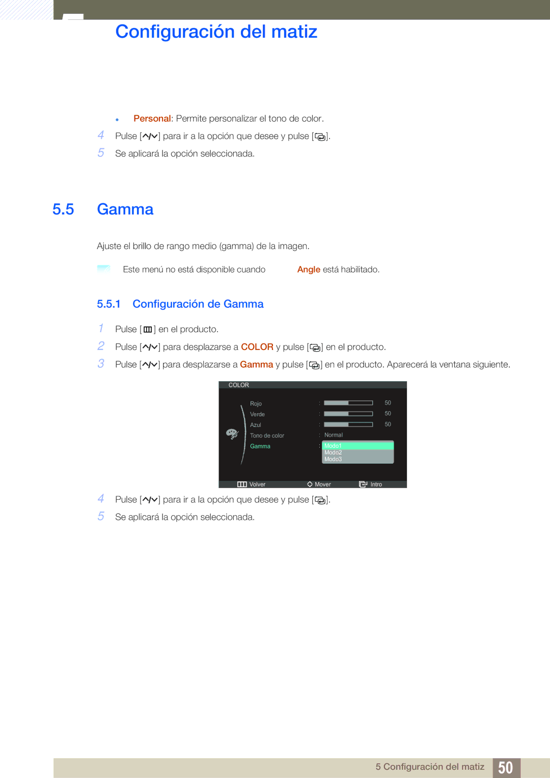 Samsung LS27A750DS/ZA, LS23A750DS/EN, LS27A750DSL/EN manual Configuración de Gamma 