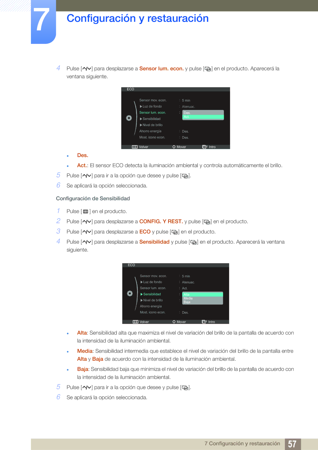 Samsung LS23A750DS/EN, LS27A750DSL/EN, LS27A750DS/ZA manual Configuración de Sensibilidad 