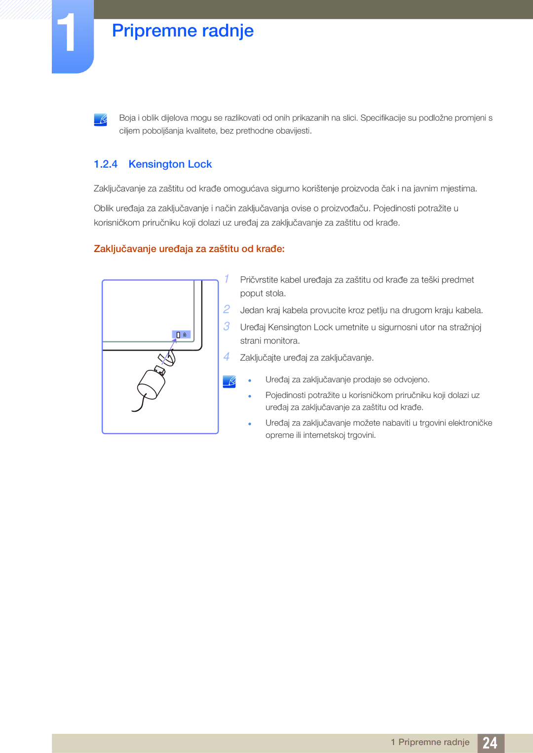 Samsung LS23A750DSL/EN manual Kensington Lock, Zaključavanje uređaja za zaštitu od krađe 