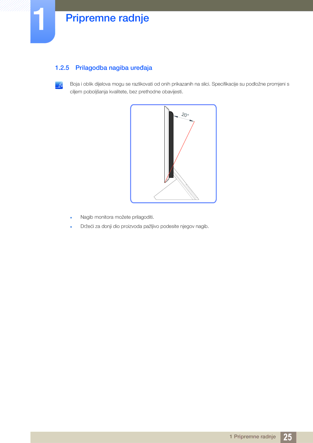 Samsung LS23A750DSL/EN manual Prilagodba nagiba uređaja 