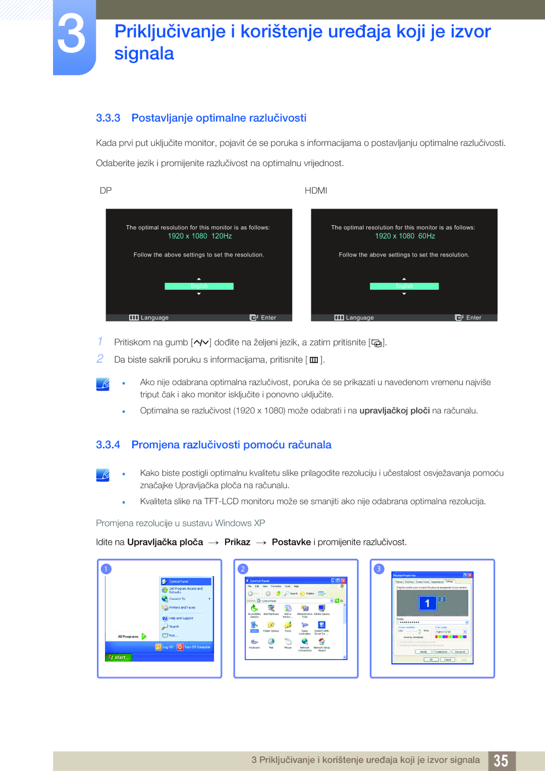 Samsung LS23A750DSL/EN manual Postavljanje optimalne razlučivosti, Promjena razlučivosti pomoću računala 