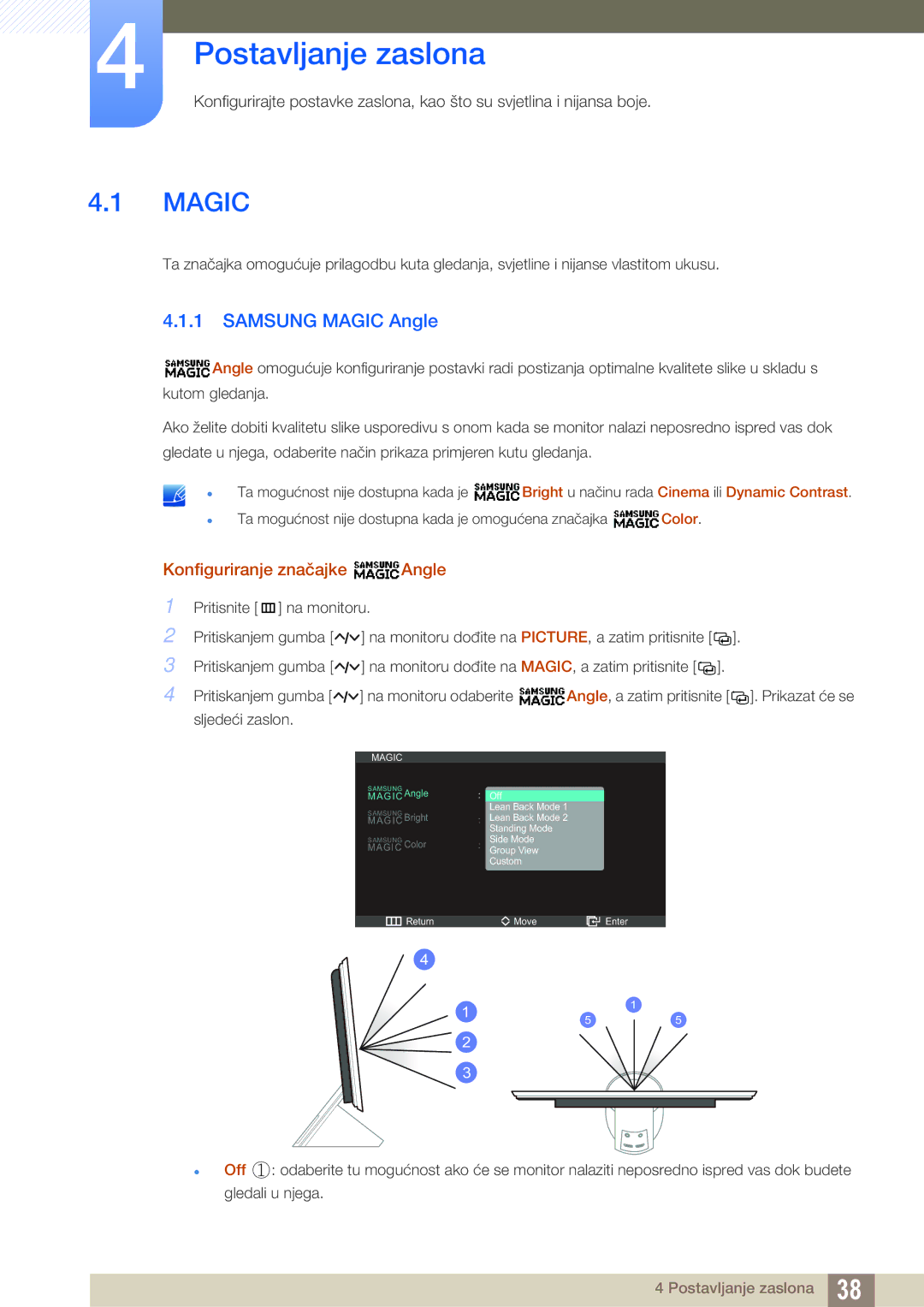 Samsung LS23A750DSL/EN manual Postavljanje zaslona, Samsung Magic Angle, Konfiguriranje značajke Angle 