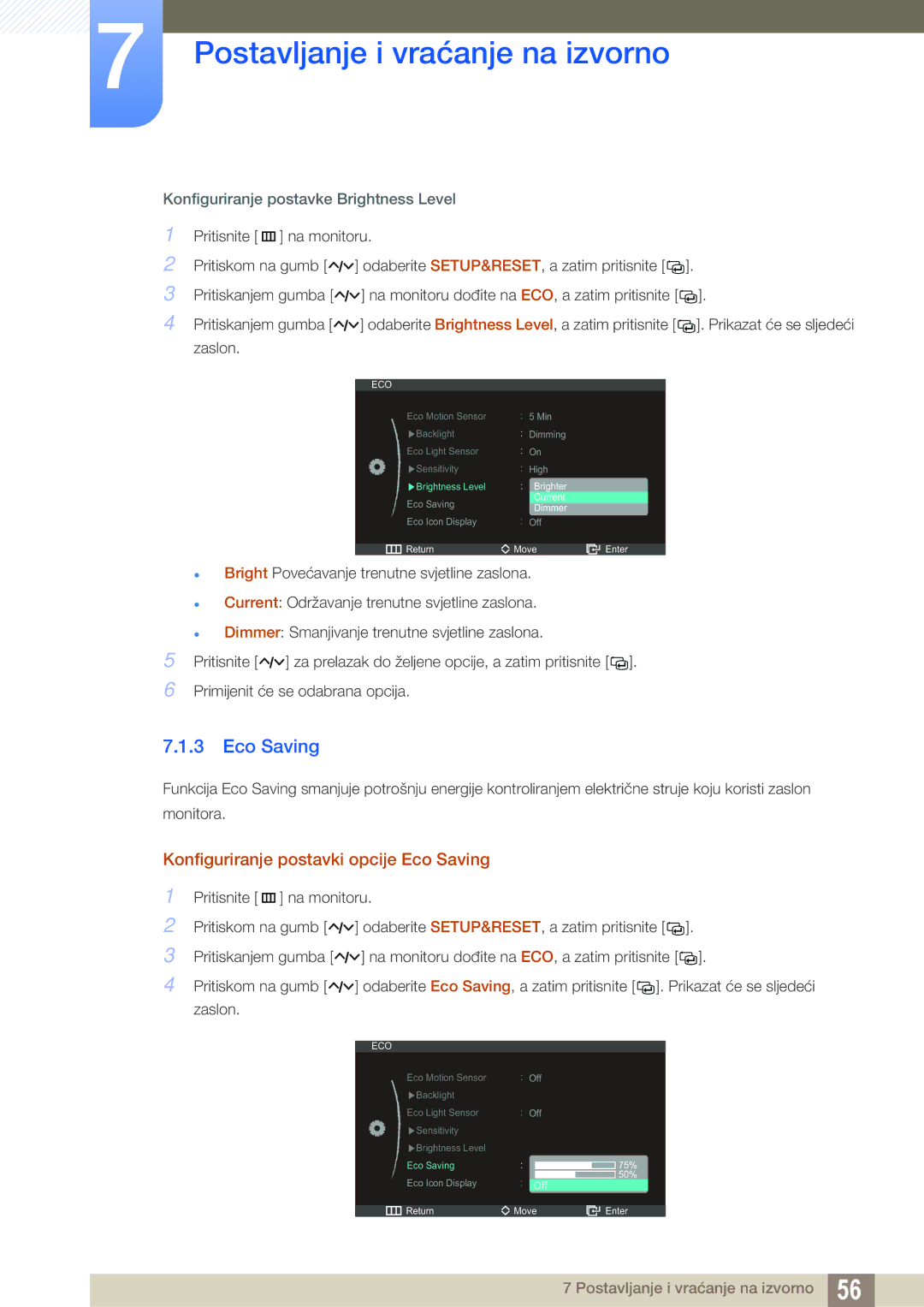 Samsung LS23A750DSL/EN manual Konfiguriranje postavki opcije Eco Saving 