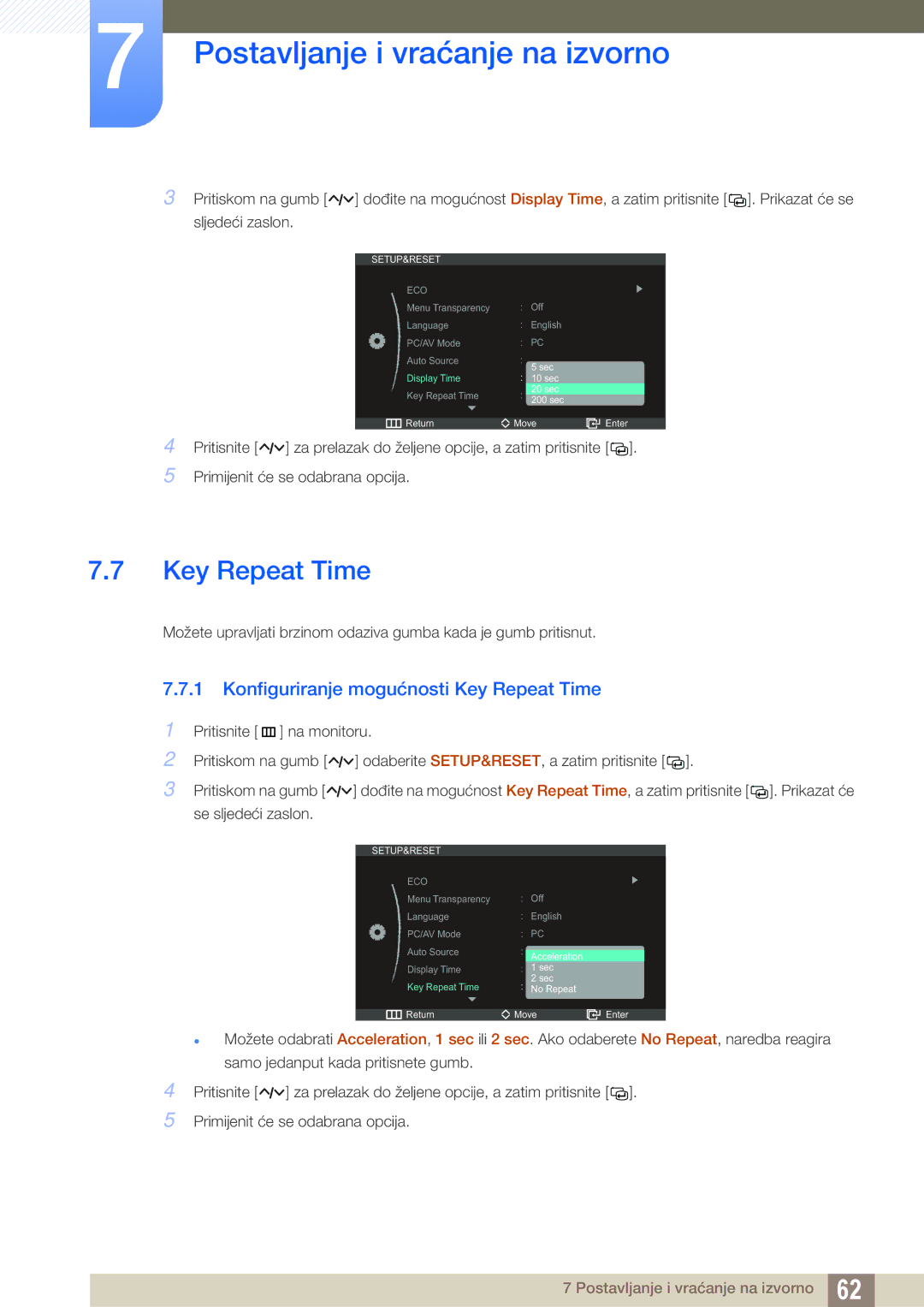 Samsung LS23A750DSL/EN manual Konfiguriranje mogućnosti Key Repeat Time 