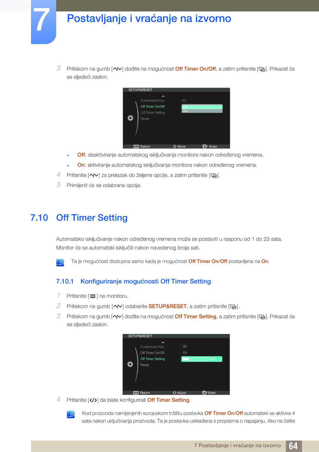 Samsung LS23A750DSL/EN manual Konfiguriranje mogućnosti Off Timer Setting 