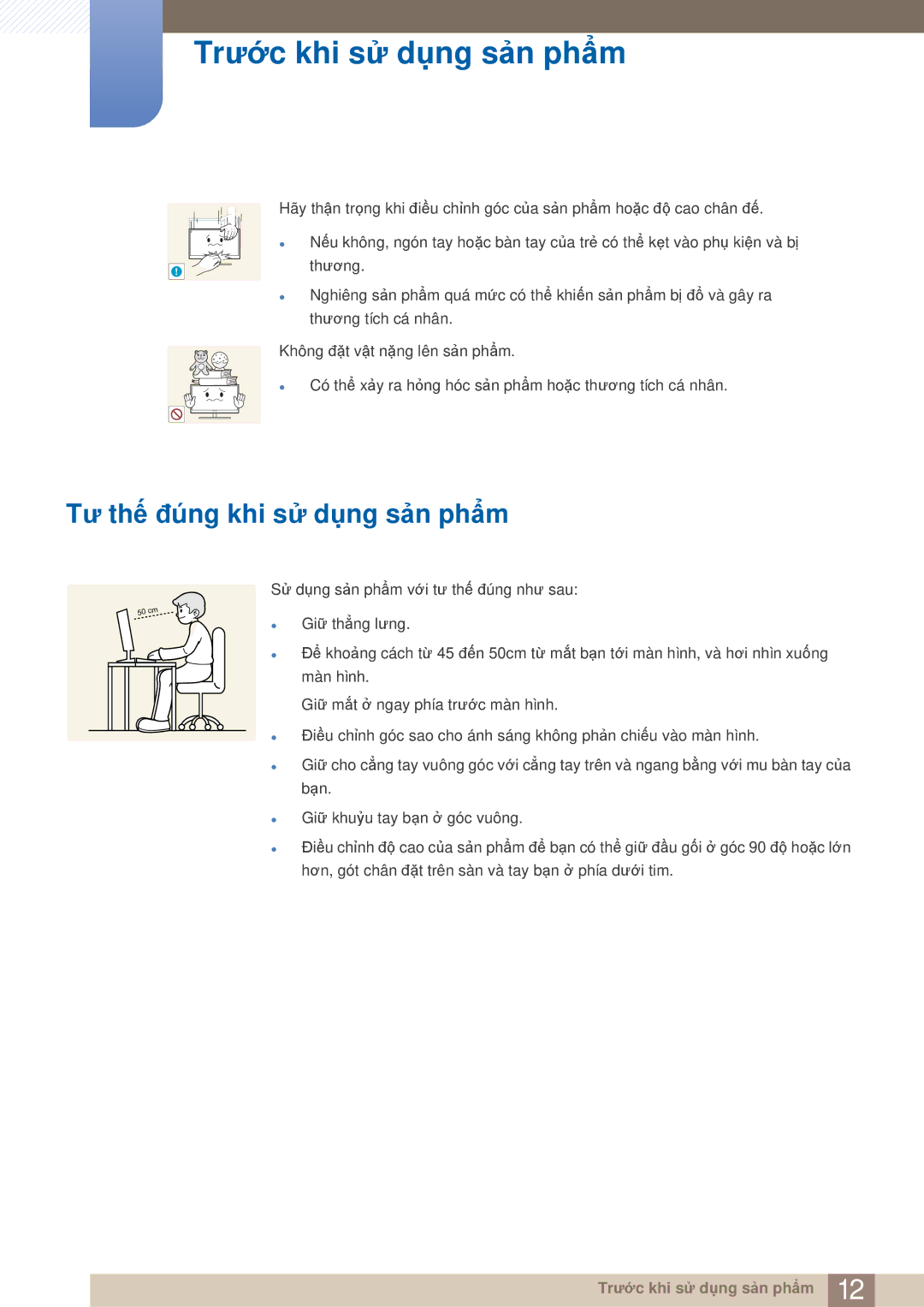 Samsung LS23A750DSL/XY, LS23A750DS/XV manual Tư thế đúng khi sử dụng sản phẩm 