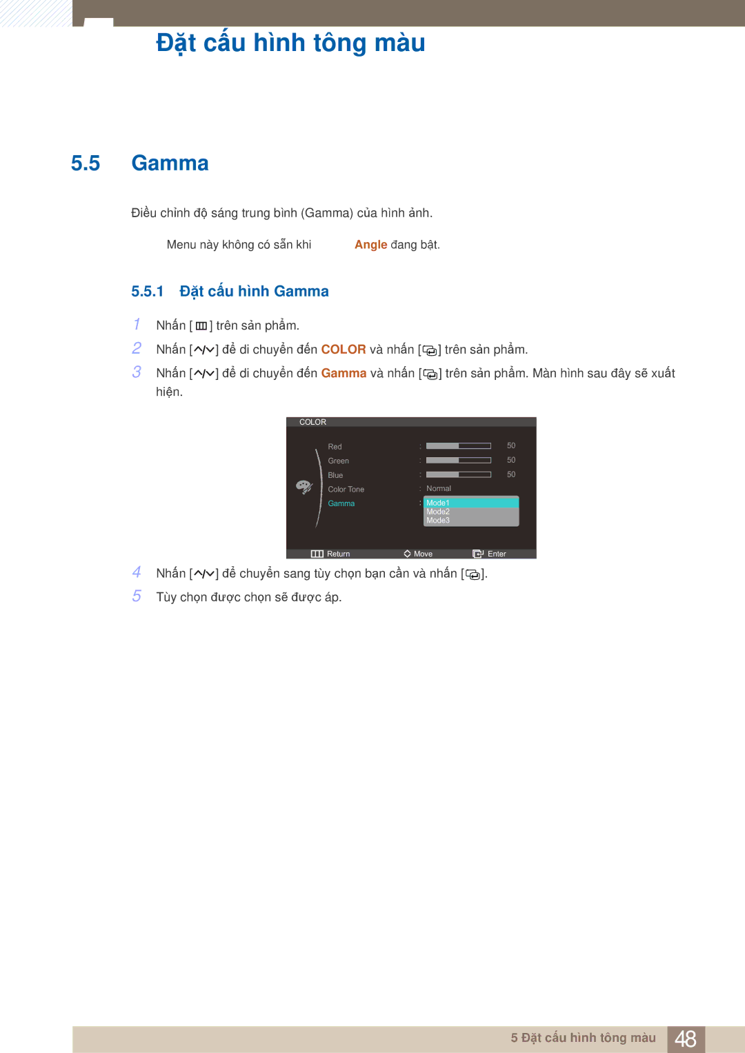 Samsung LS23A750DSL/XY, LS23A750DS/XV manual 1 Đặt cấu hình Gamma 