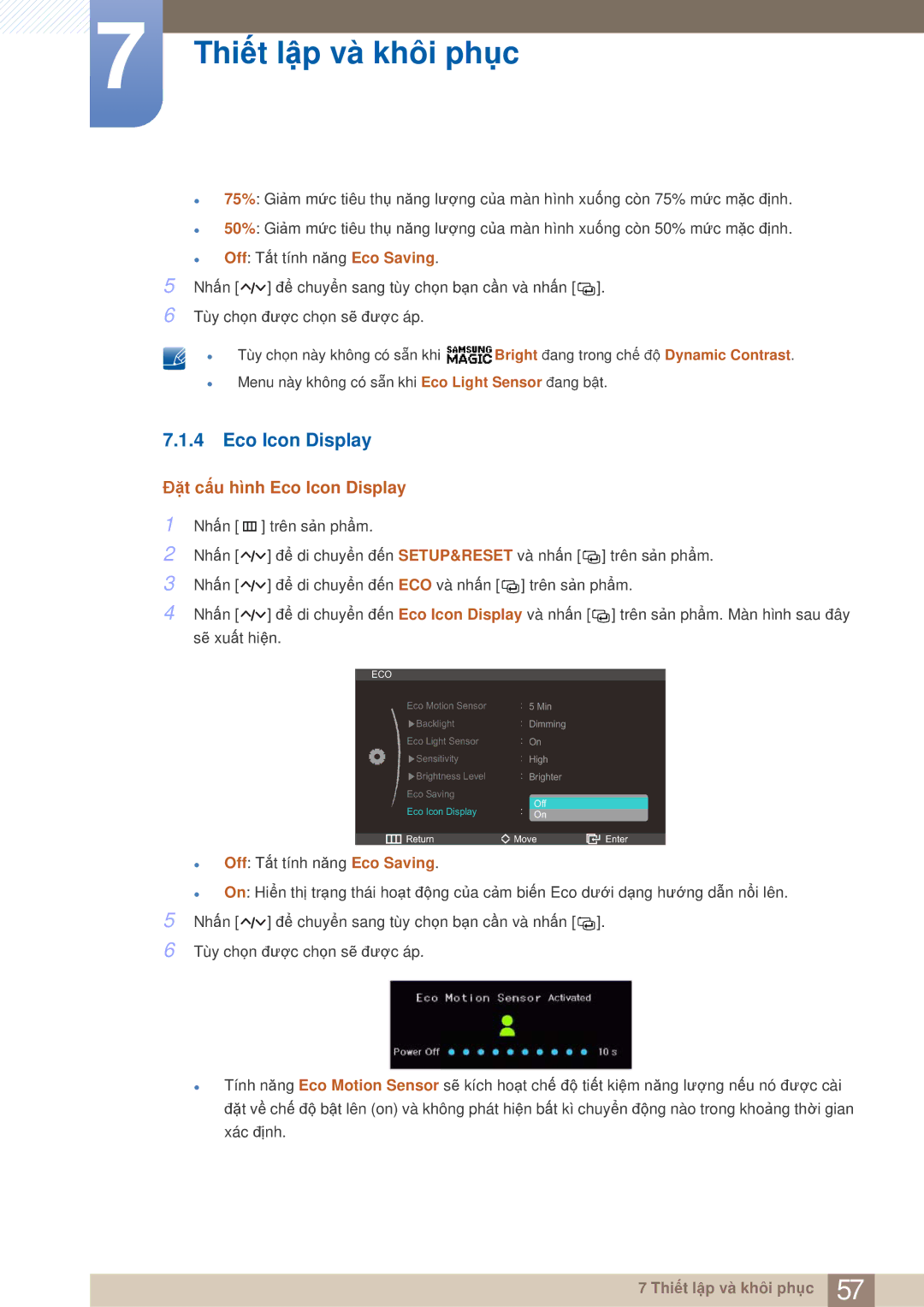 Samsung LS23A750DS/XV, LS23A750DSL/XY manual Đặt cấu hình Eco Icon Display 