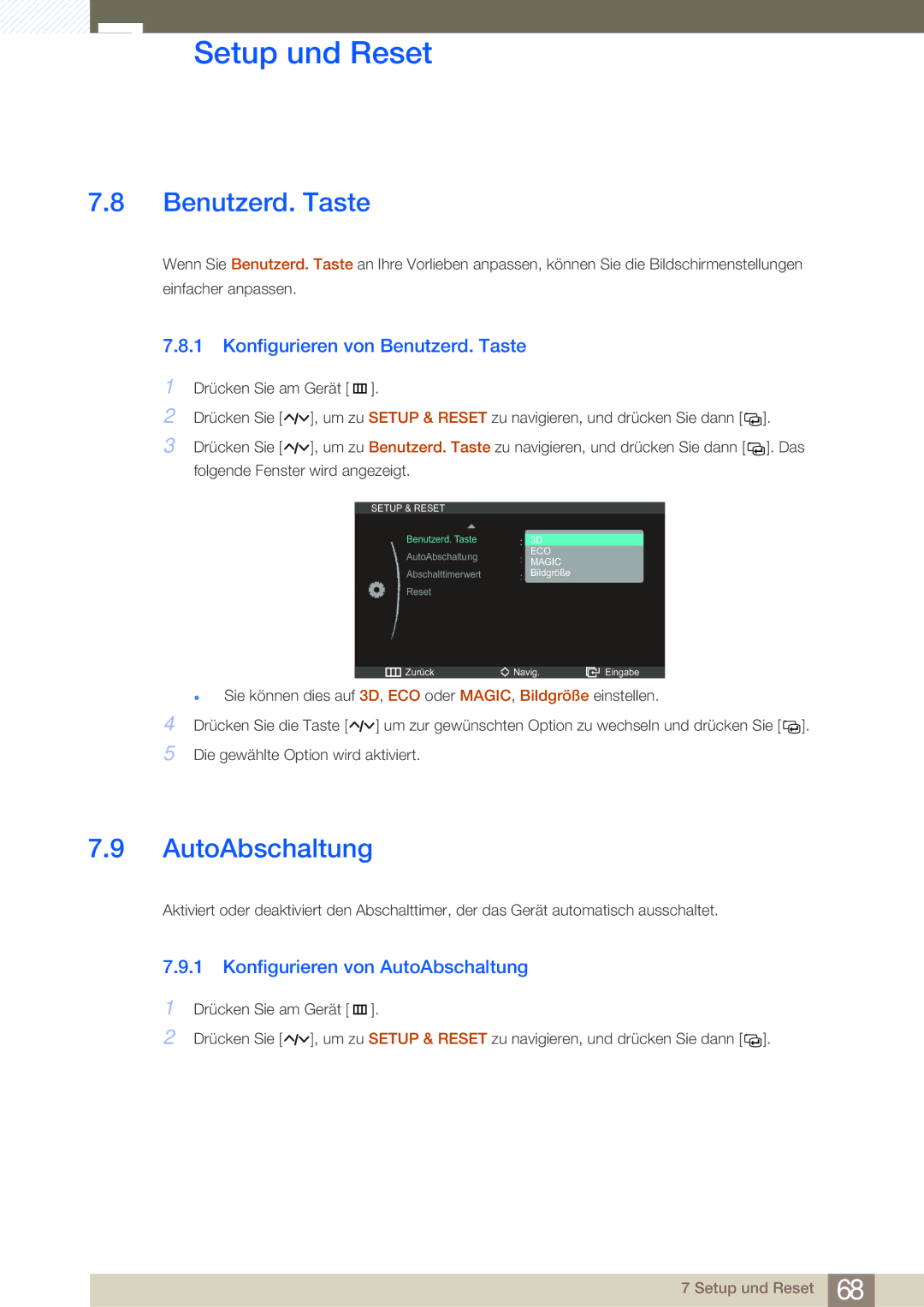 Samsung LS23A950DSL/EN, LS27A950DS/ZA manual Konfigurieren von Benutzerd. Taste, Konfigurieren von AutoAbschaltung 