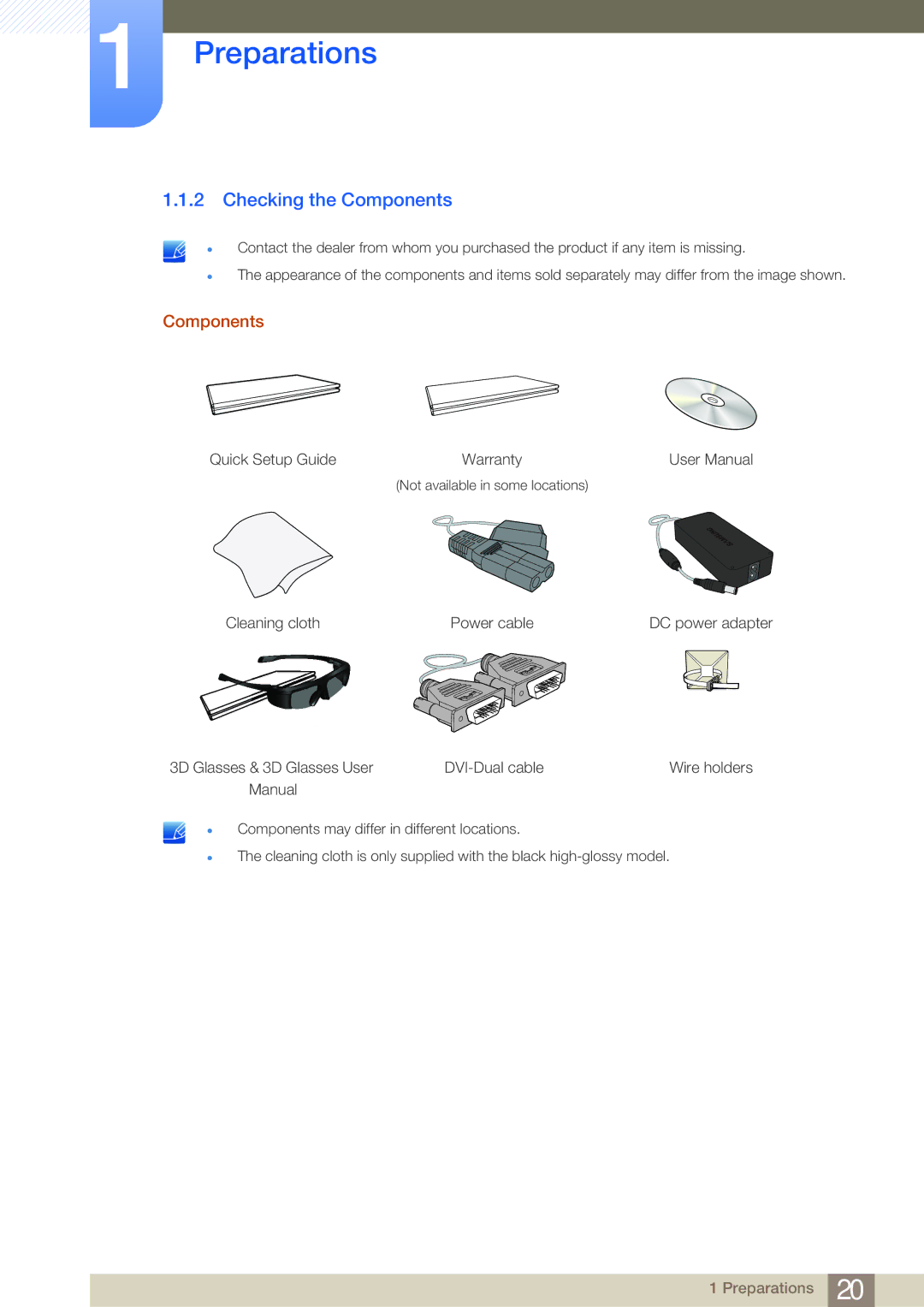 Samsung LS23A950DSL/CI, LS23A950DSL/EN, LS27A950DS/ZA, LS27A950DSL/XJ, LS23A950DS/XJ, LS27A950DS/XJ Checking the Components 