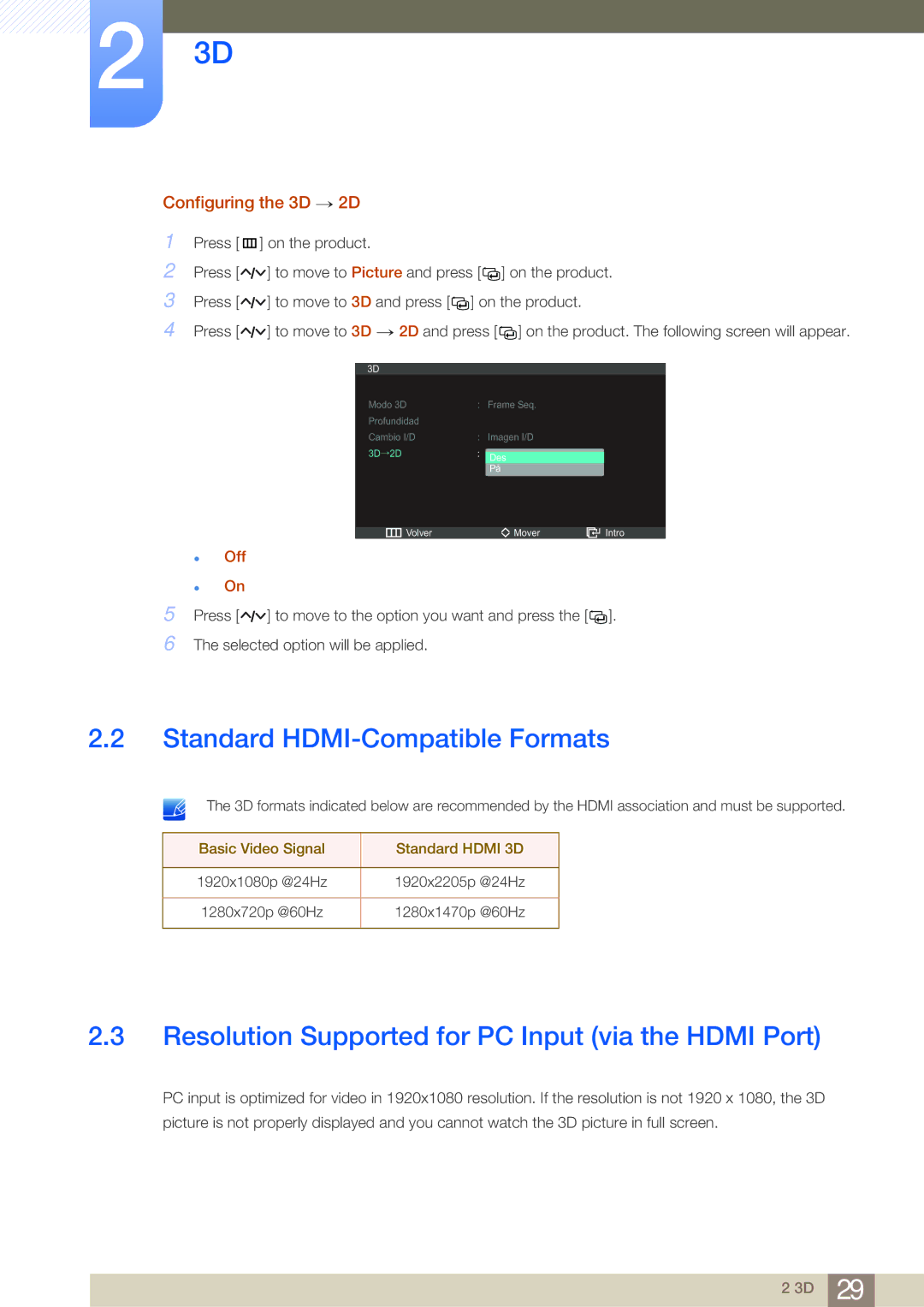 Samsung LS23A950DSL/CH manual Standard HDMI-Compatible Formats, Resolution Supported for PC Input via the Hdmi Port 