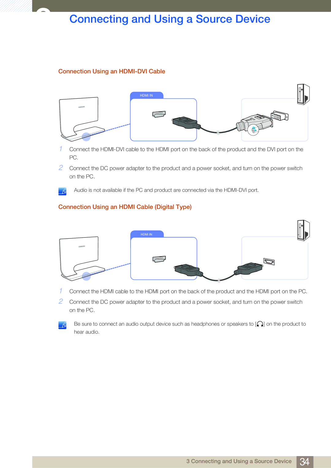 Samsung LS27A950DS/XJ, LS23A950DSL/EN manual Connection Using an HDMI-DVI Cable, Connection Using an Hdmi Cable Digital Type 