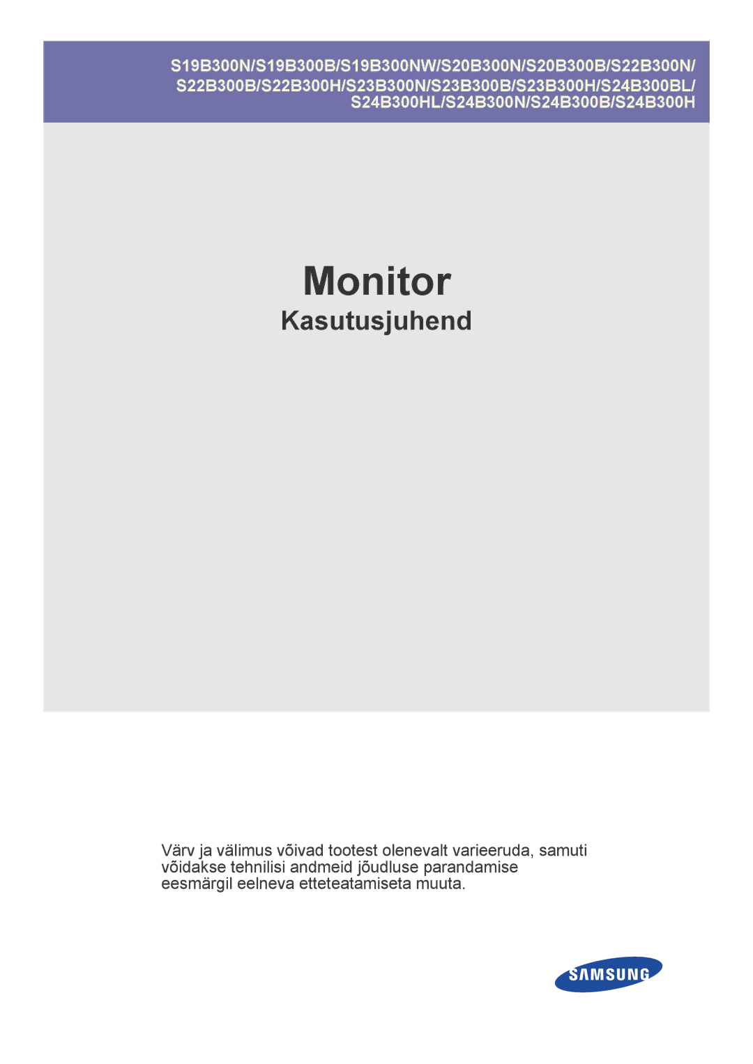 Samsung LS19B300NS/EN, LS23B300BS/EN, LS22B300BS/EN, LS22A300NS/EN, LS24B300BL/EN, LS22B300NS/EN, LS24B300BS/EN manual Monitor 