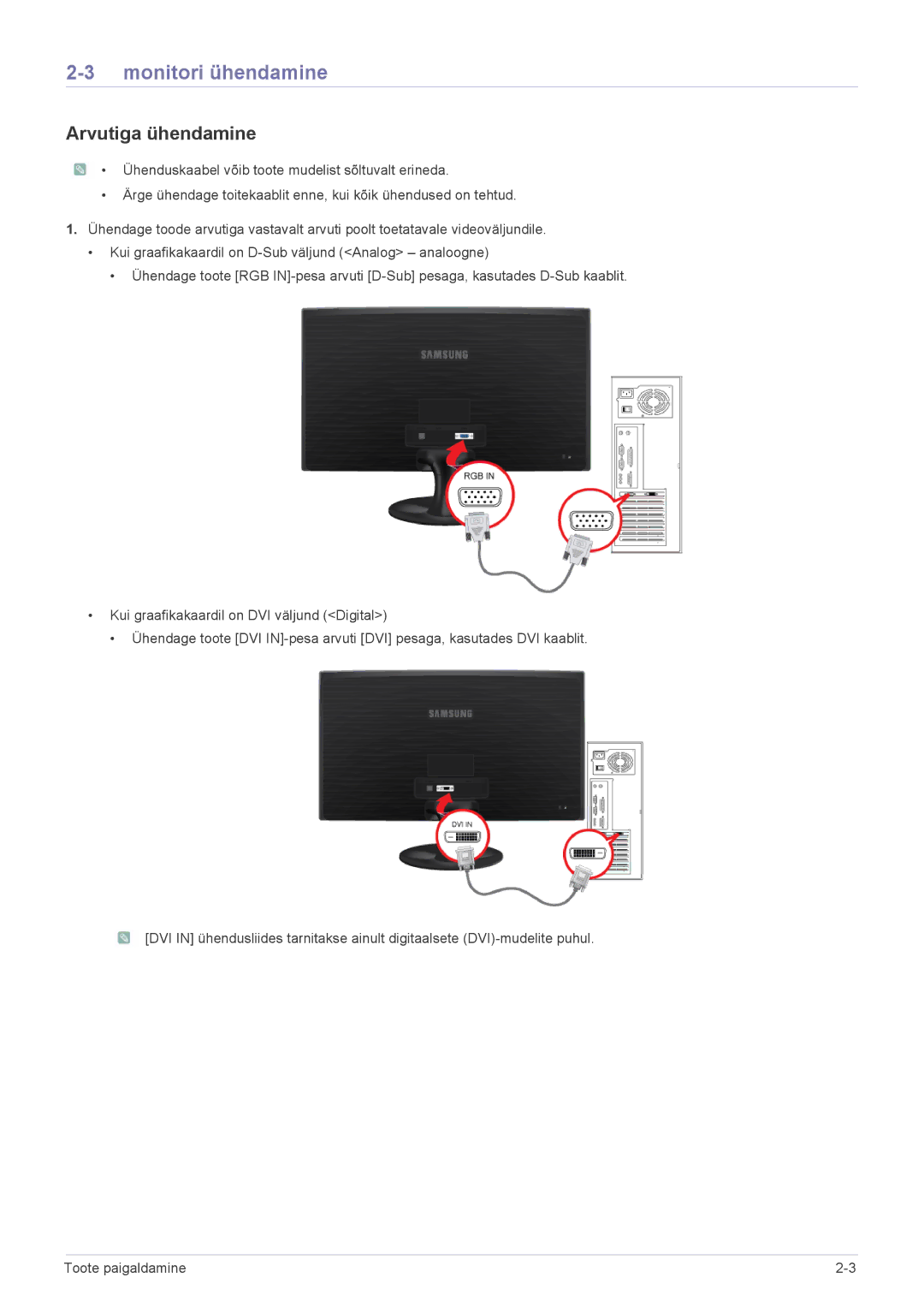 Samsung LS22B300BS/EN, LS23B300BS/EN, LS19B300NS/EN, LS22A300NS/EN, LS24B300BL/EN Monitori ühendamine, Arvutiga ühendamine 