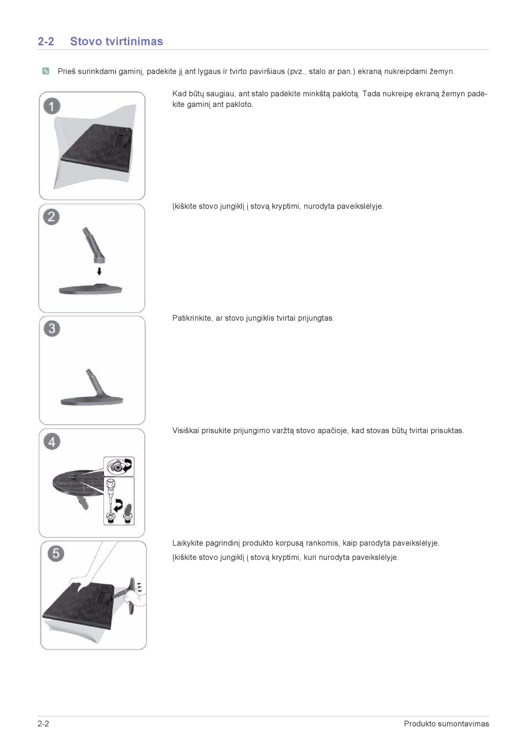 Samsung LS24B300BS/EN, LS23B300BS/EN, LS19B300NS/EN, LS22B300BS/EN, LS22A300NS/EN, LS24B300BL/EN manual Stovo tvirtinimas 