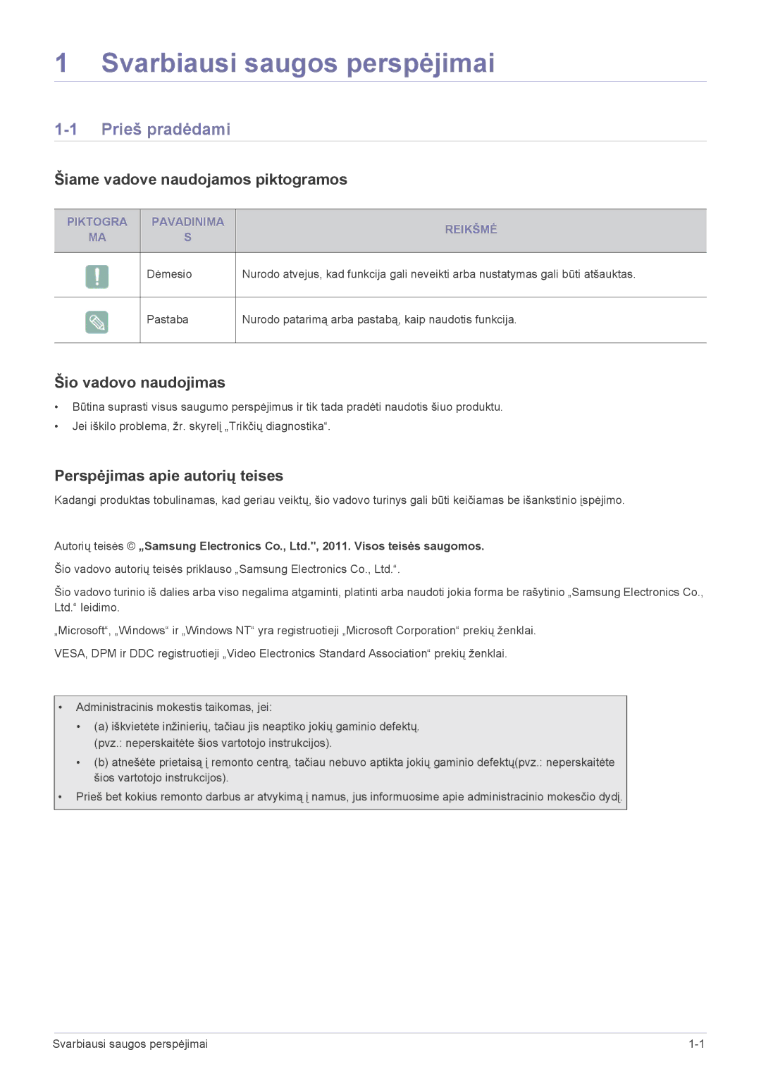 Samsung LS24B300BL/EN, LS23B300BS/EN manual Prieš pradėdami, Šiame vadove naudojamos piktogramos, Šio vadovo naudojimas 