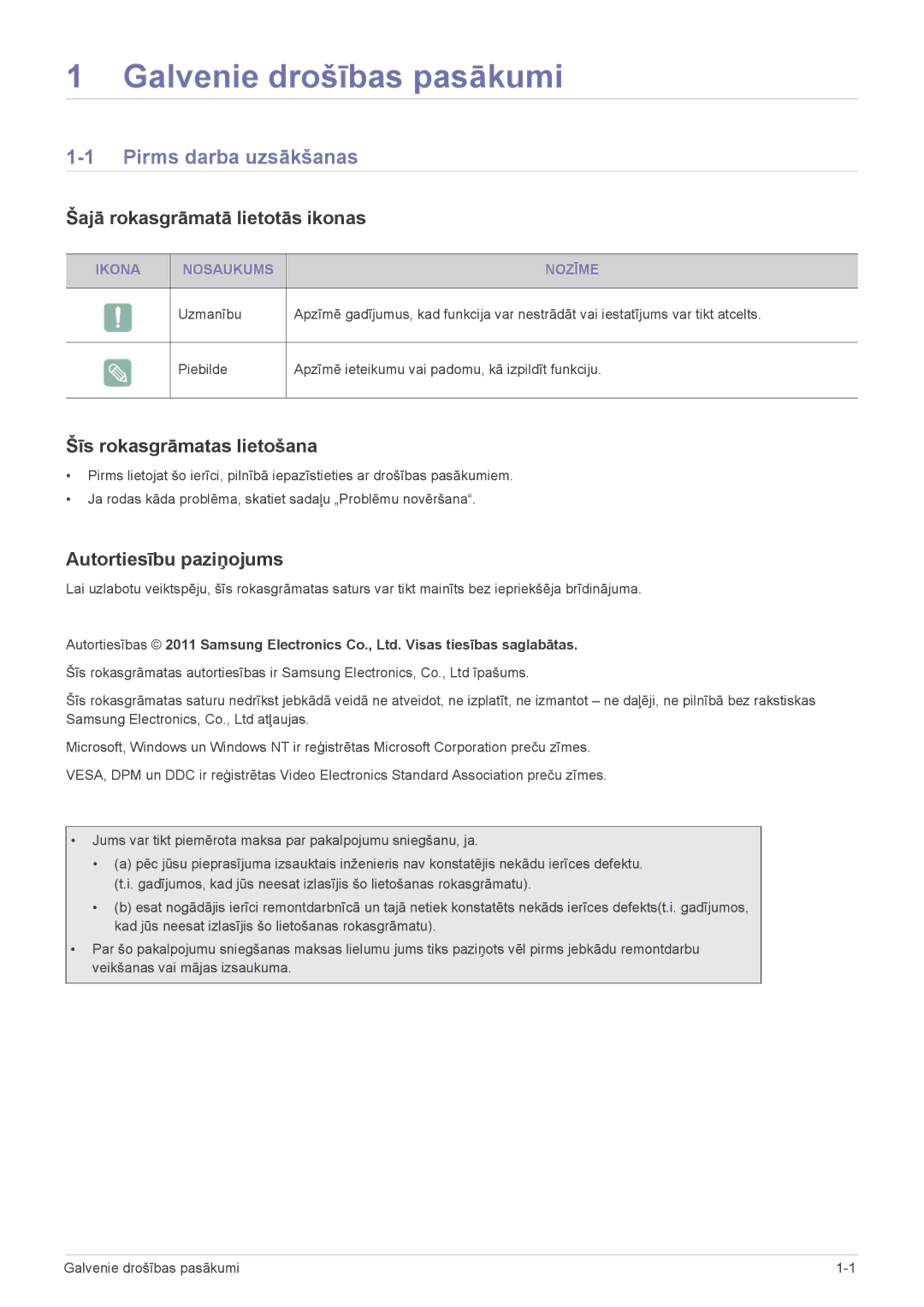 Samsung LS24B300BL/EN manual Pirms darba uzsākšanas, Šajā rokasgrāmatā lietotās ikonas, Šīs rokasgrāmatas lietošana 